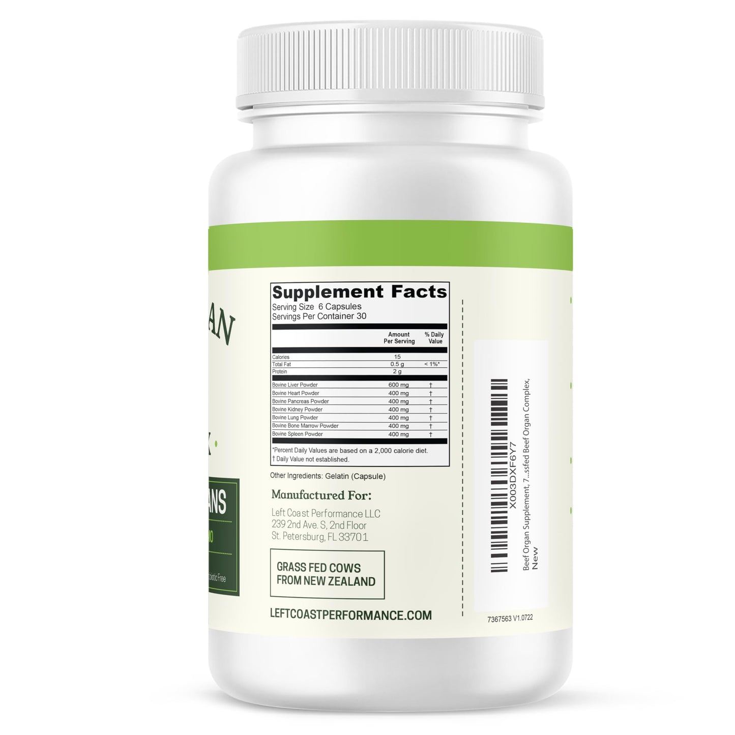 Left Coast Performance Beef Organ Complex Capsules and Multi Collagen Capsules, 300 Capsules