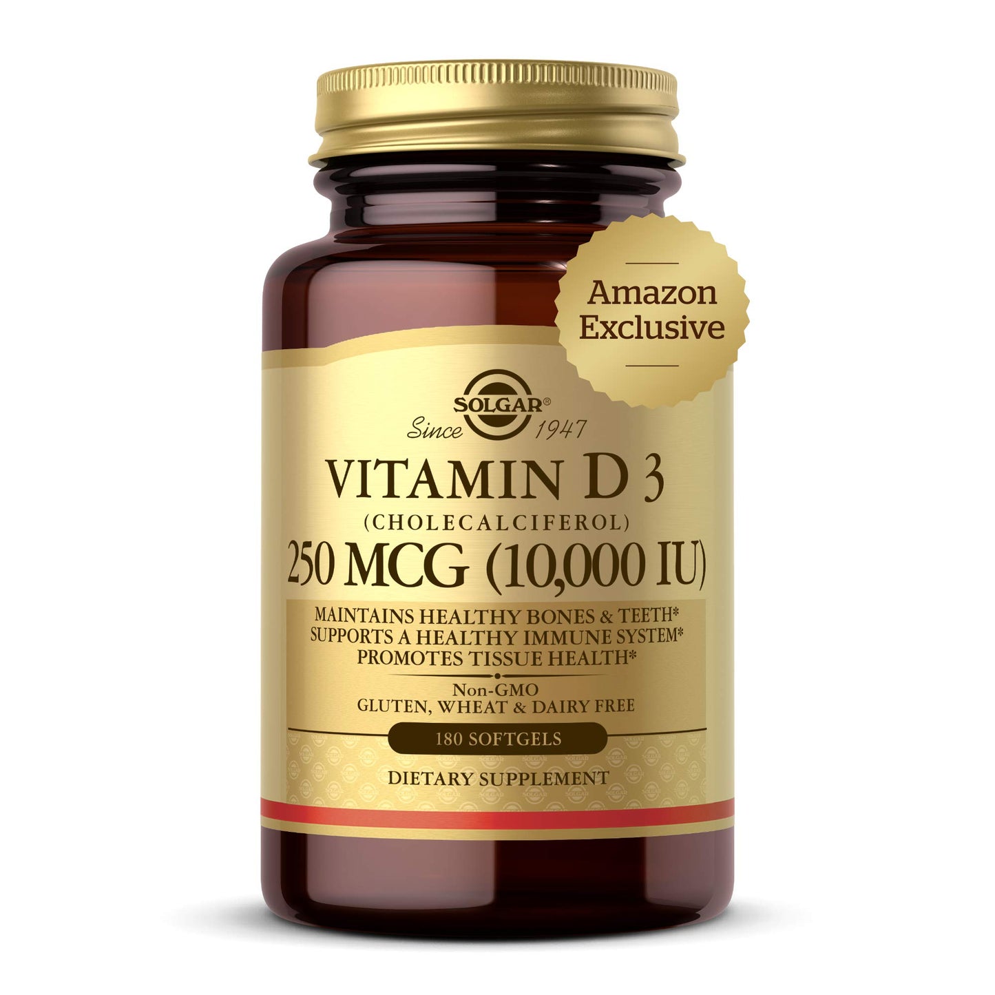 Solgar Vitamin D3 Cholecalciferol 250 mcg 10000 IU Softgels, 180 Count