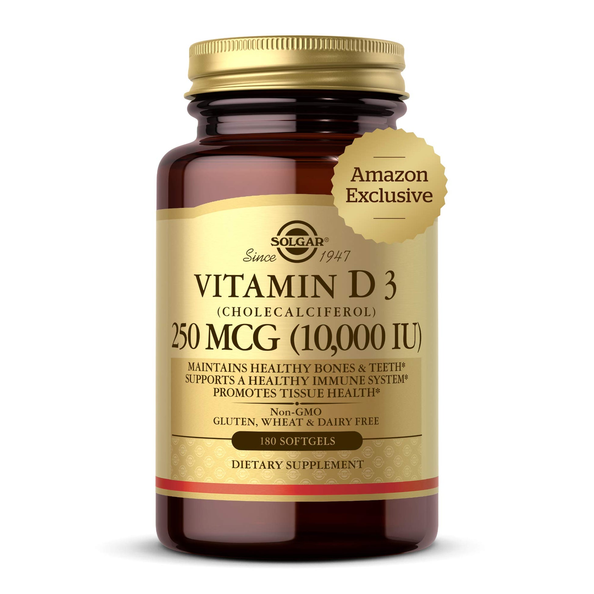 Solgar Vitamin D3 Cholecalciferol 250 mcg 10000 IU Softgels, 180 Count