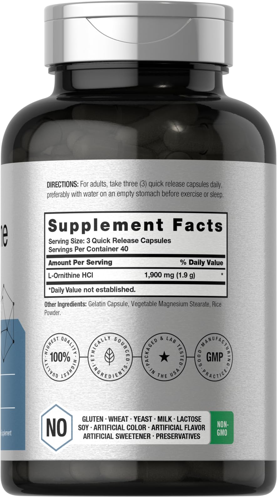 Horbäach L Ornithine HCl 1900mg Capsule, 120 Capsules