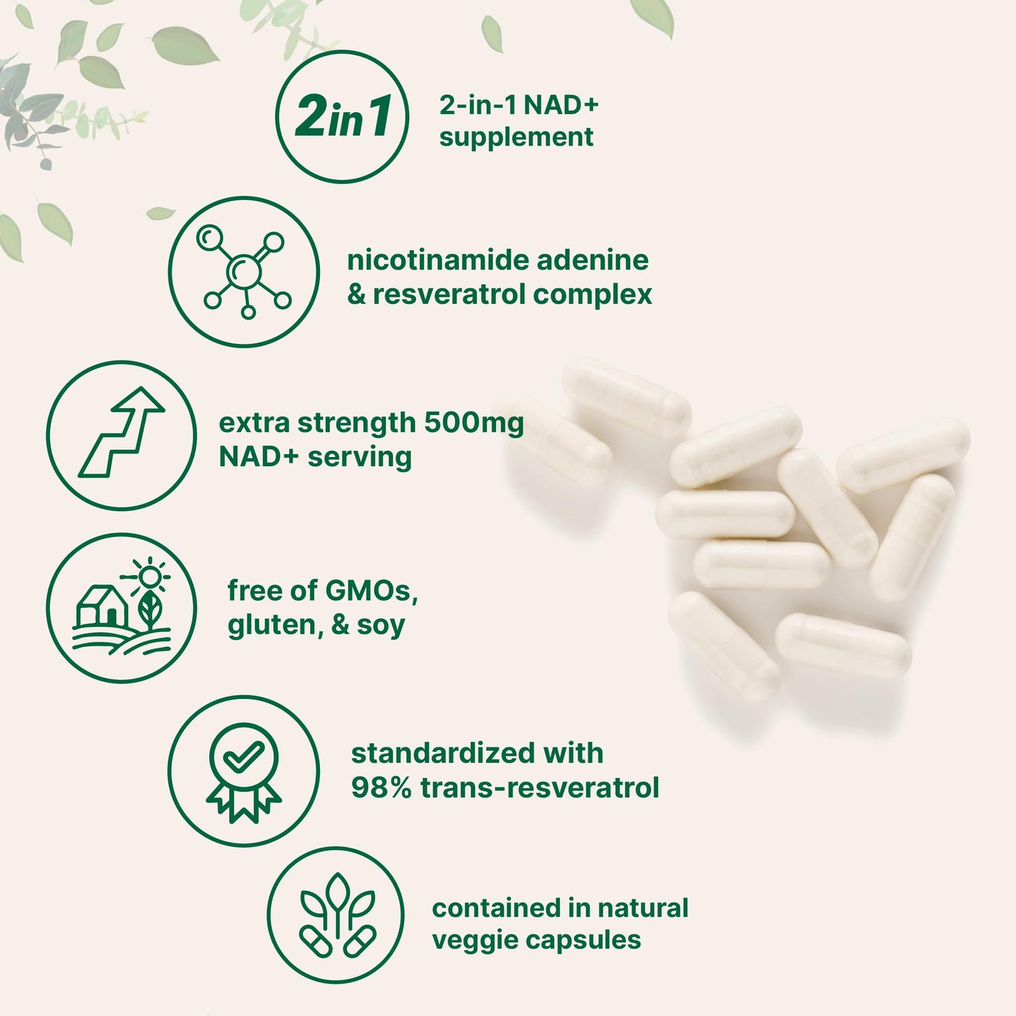 Micro Ingredients NAD+ 500mg with Resveratrol Capsules, 240 Count