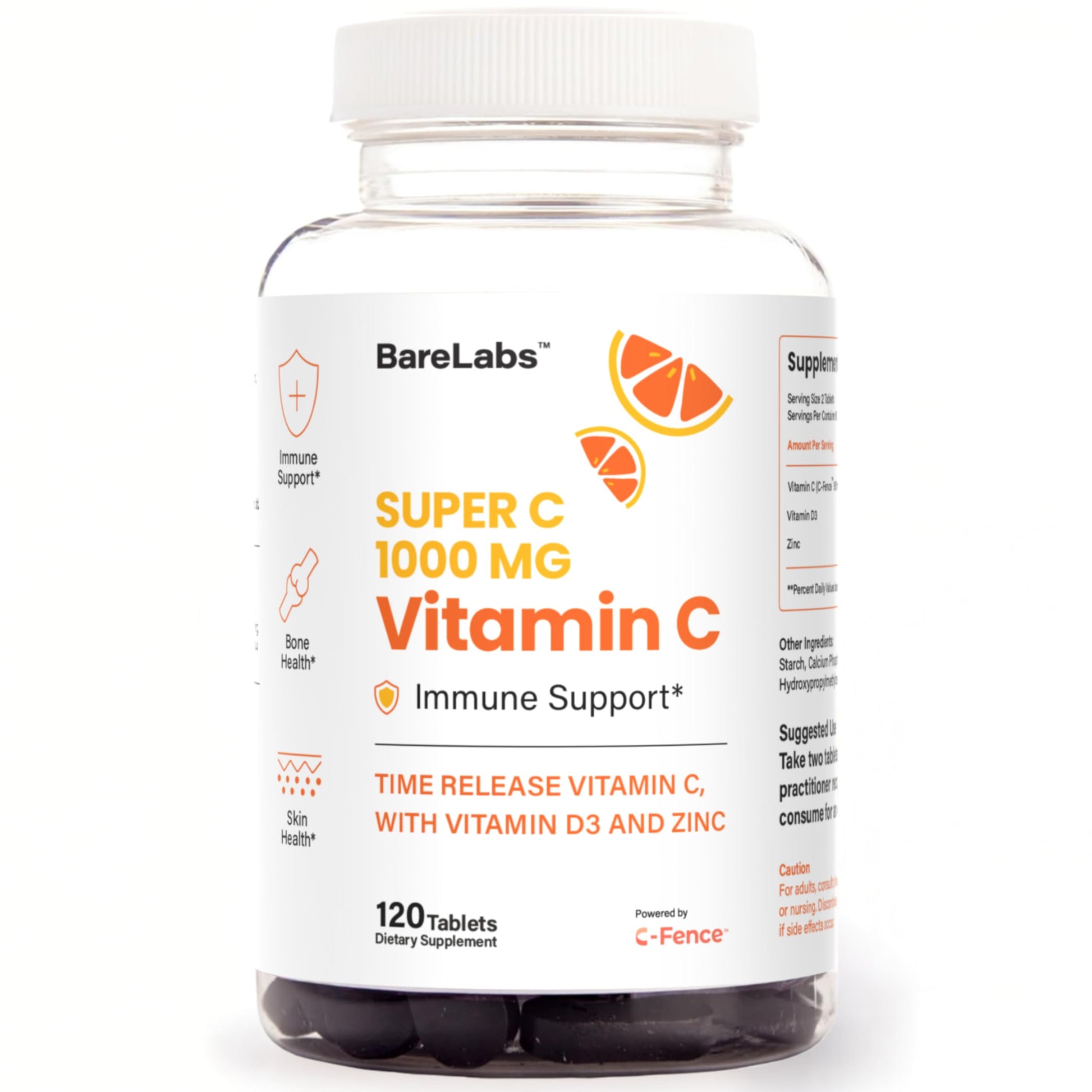 BareLabs Time Release Vitamin C 1000 mg + Vitamin D3 1000 IU + Zinc 30 mg 120 Tablets