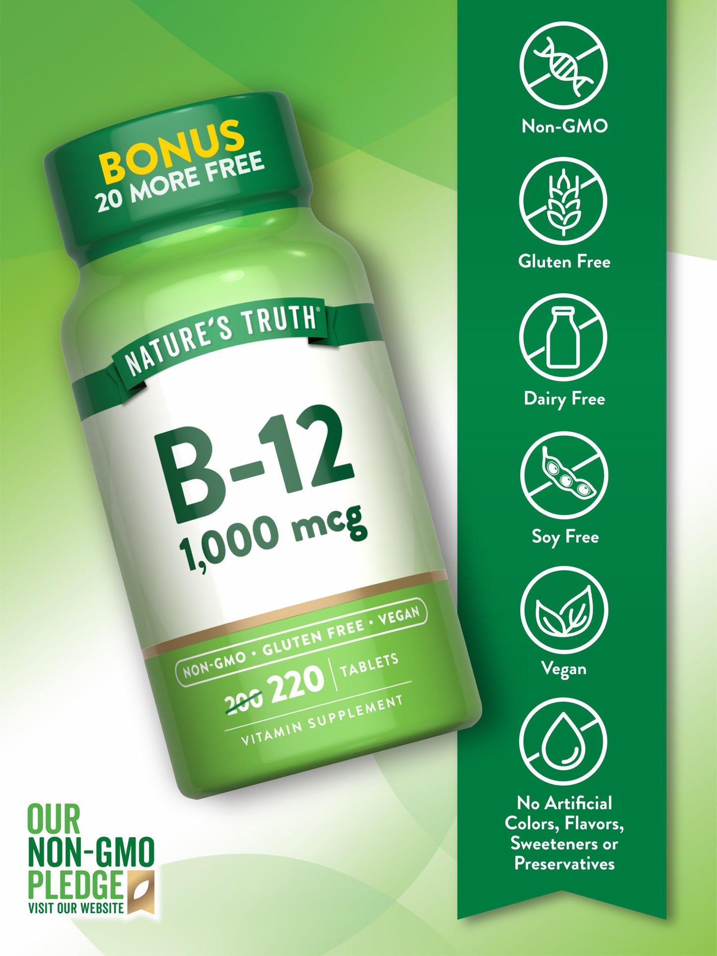 Nature's Truth Vitamin B12 1000 mcg Tablets, 220 Count