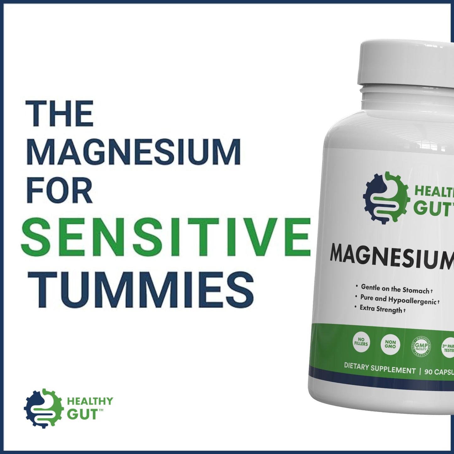 Healthy Gut Magnesium-HP Ultra Pure Magnesium Glycinate, 90 Capsules