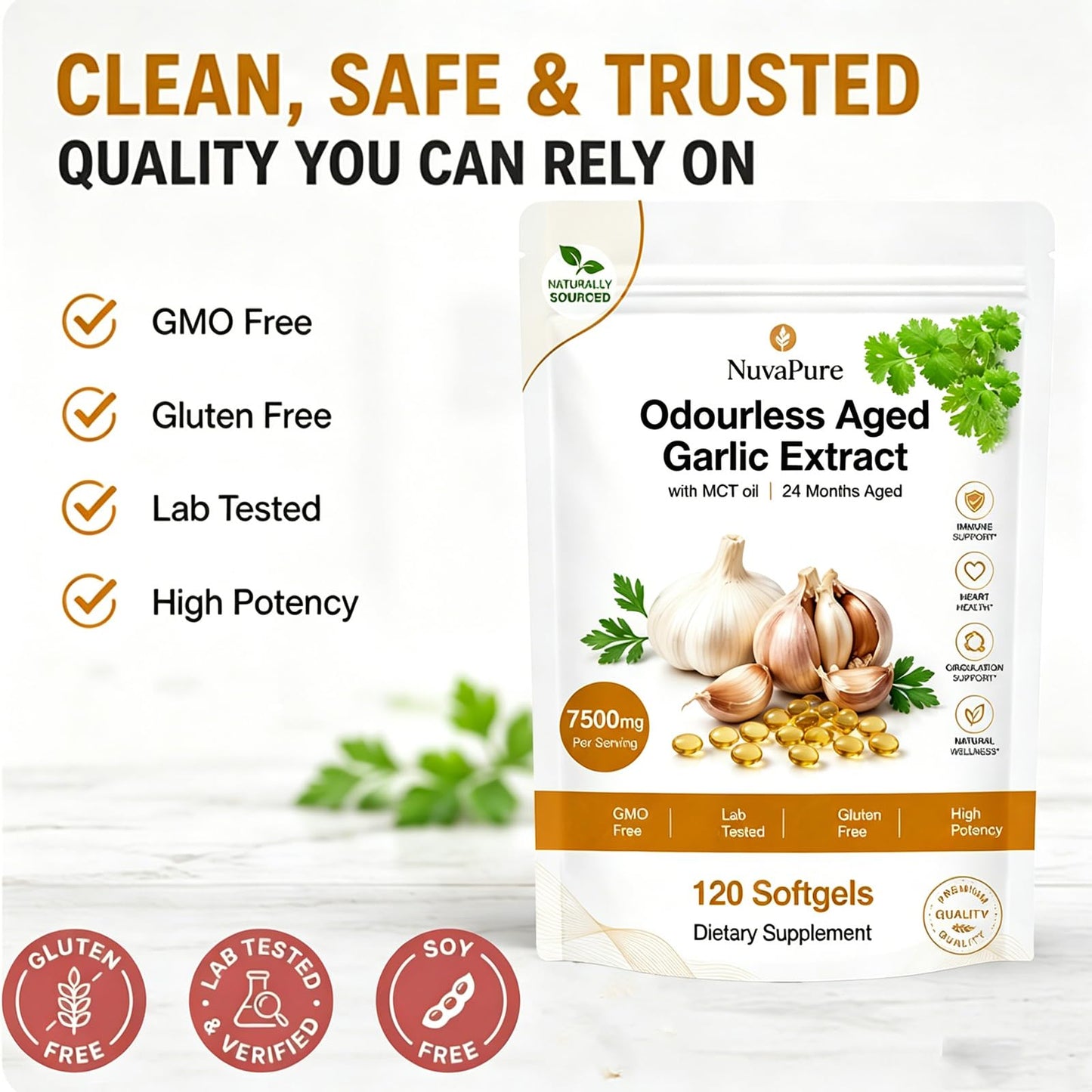 Vibro Band Nuvapure Aged Garlic 24-Month Aged Garlic Extract Odorless Heart & Cholesterol Support Softgel 1 Count