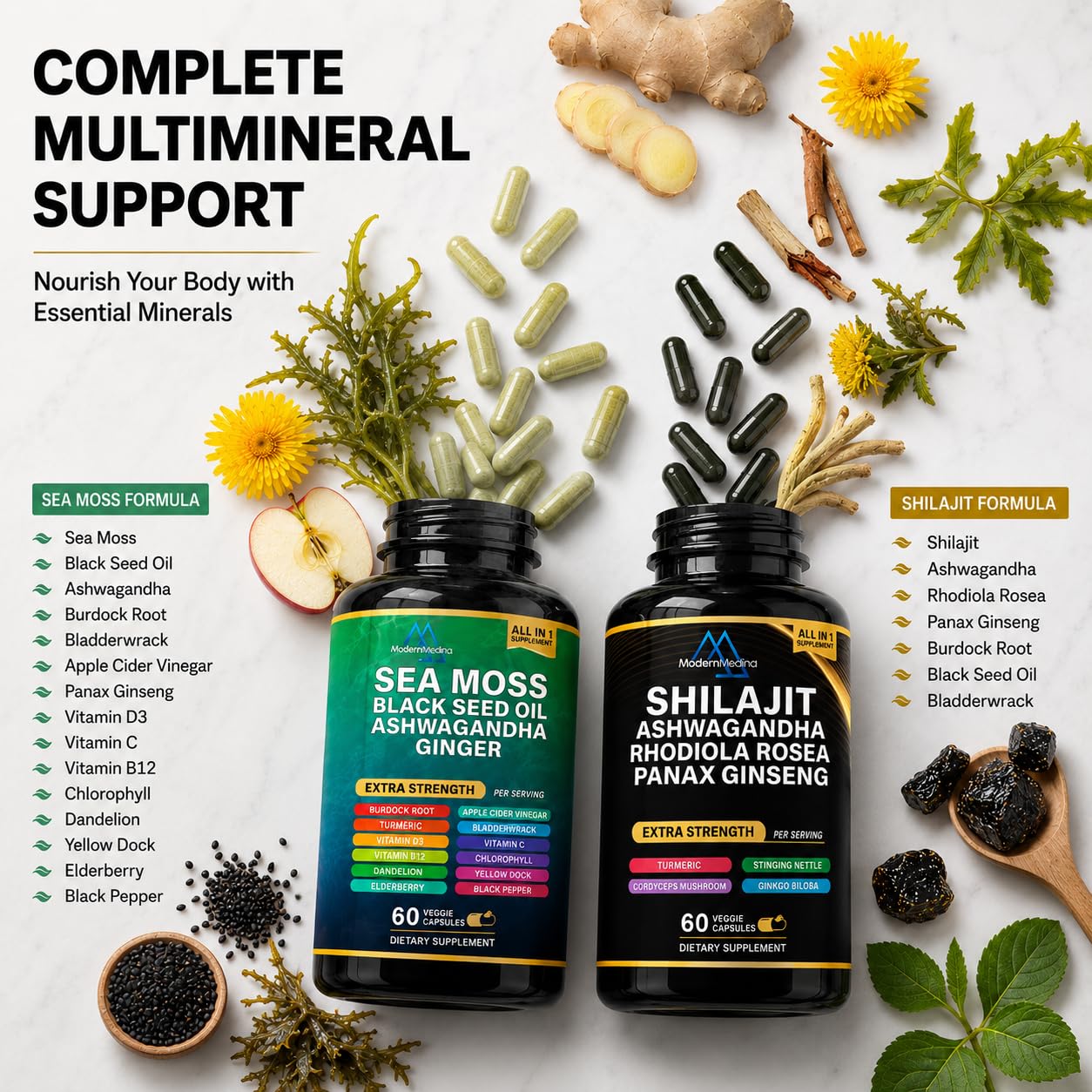 ModernMedina Sea Moss & Shilajit Capsules 120 Count