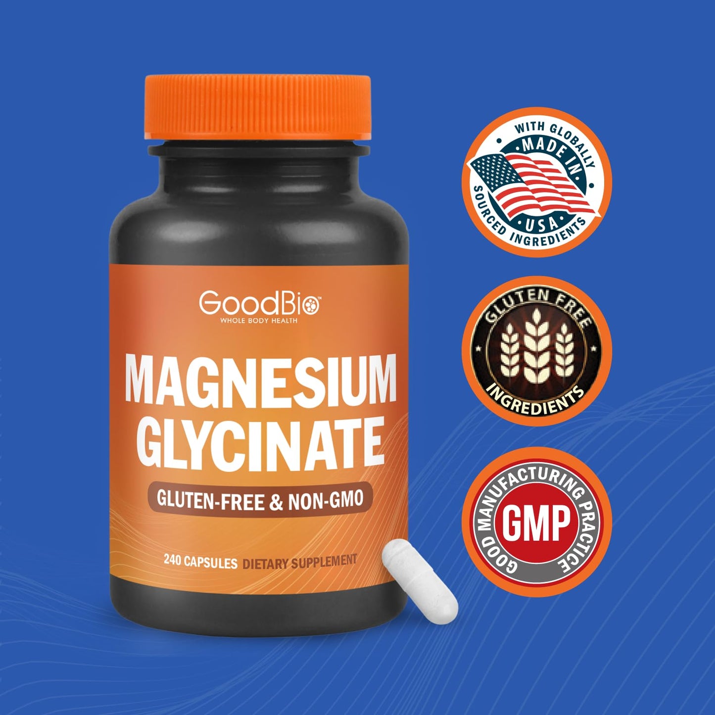 GOODBIO Magnesium Glycinate 500mg Capsule, 240 Capsules