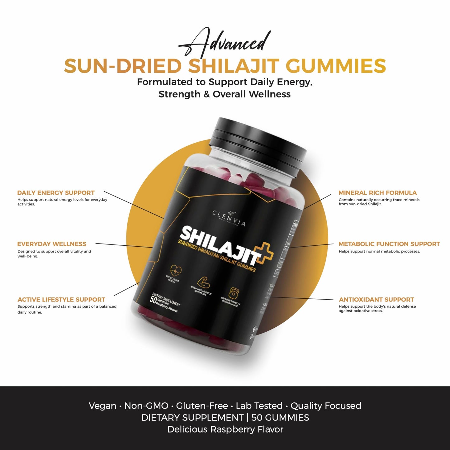 CLENVIA Sundried Himalayan Shilajit Capsule 1000mg, 50 Capsules