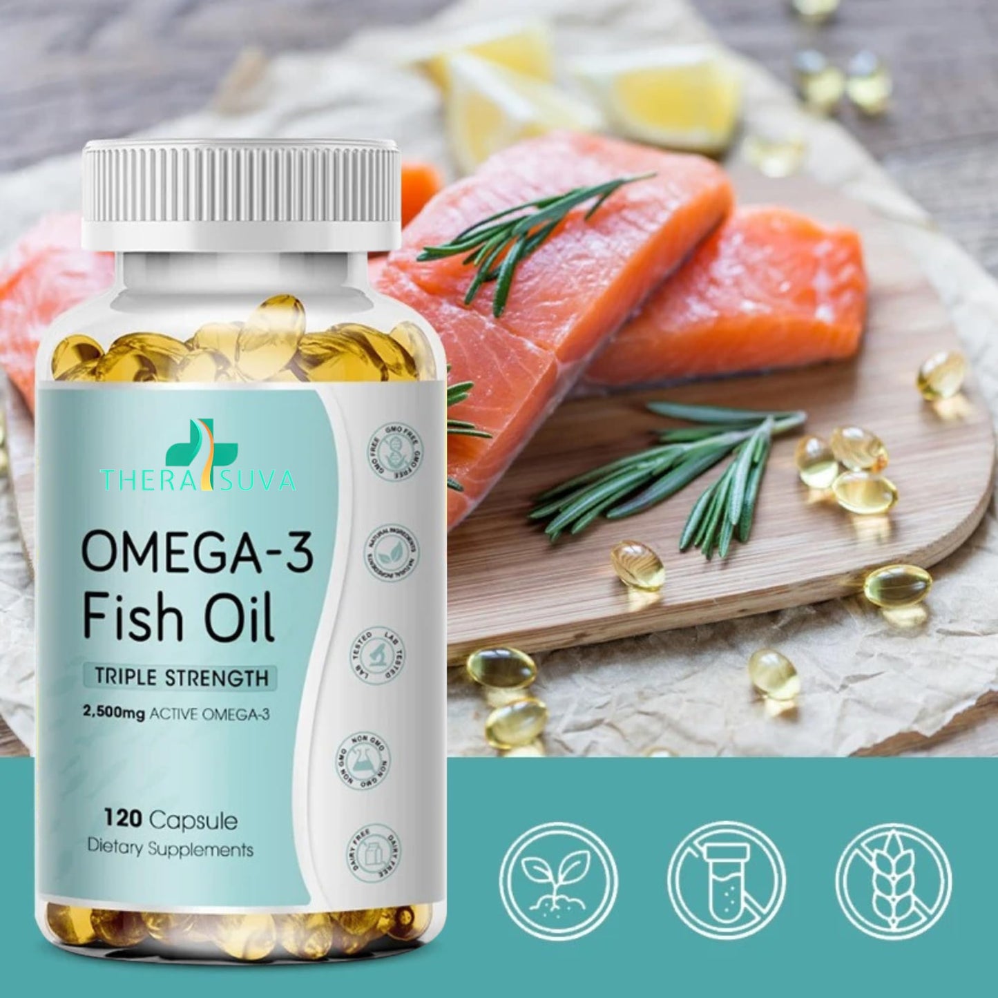 TheraSuva Triple Strength Wild Alaskan Fish Oil Softgel 120 Count