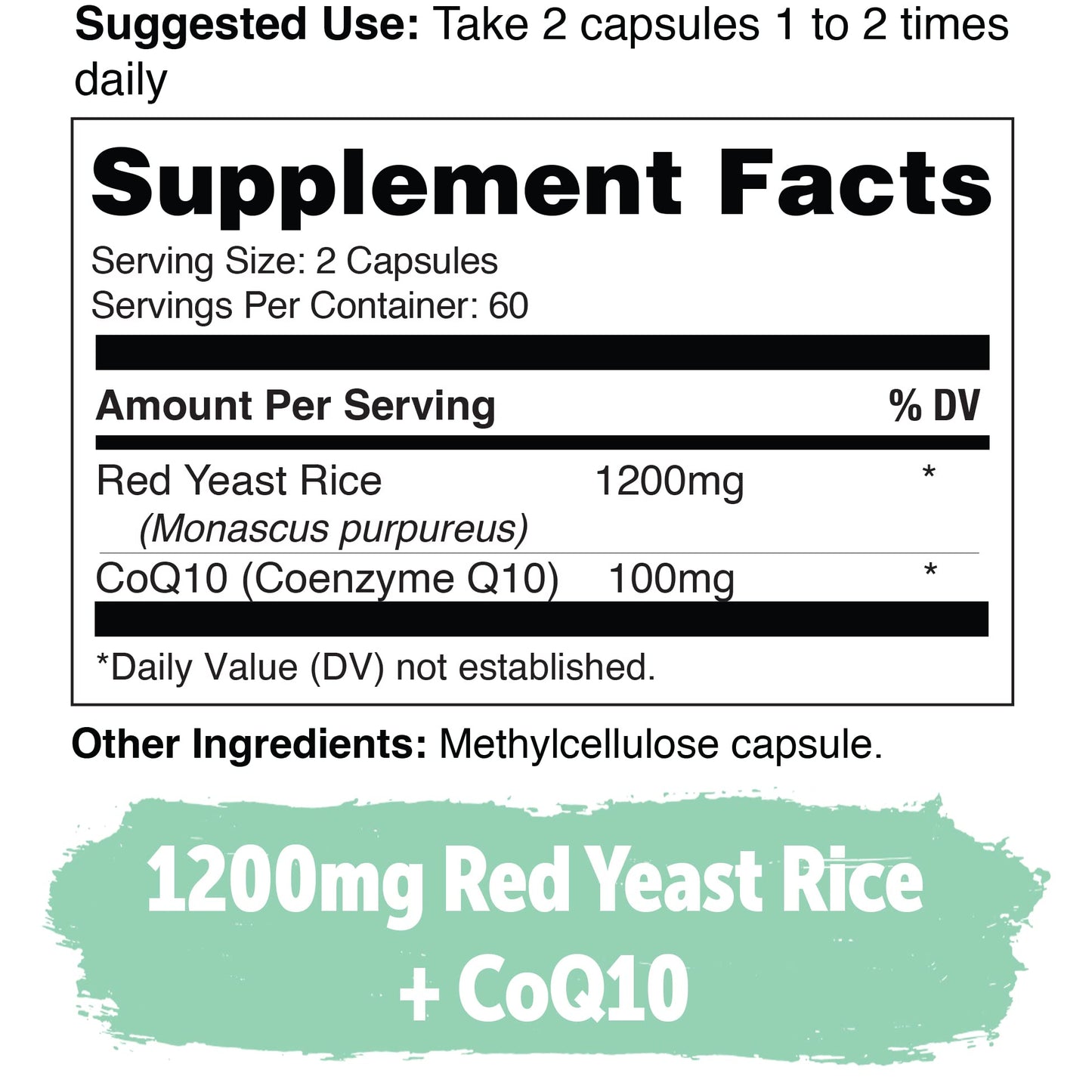 Yuve Red Yeast Rice 1200 mg with CoQ10 100 mg, 2-in-1 Capsule, 240 Capsules