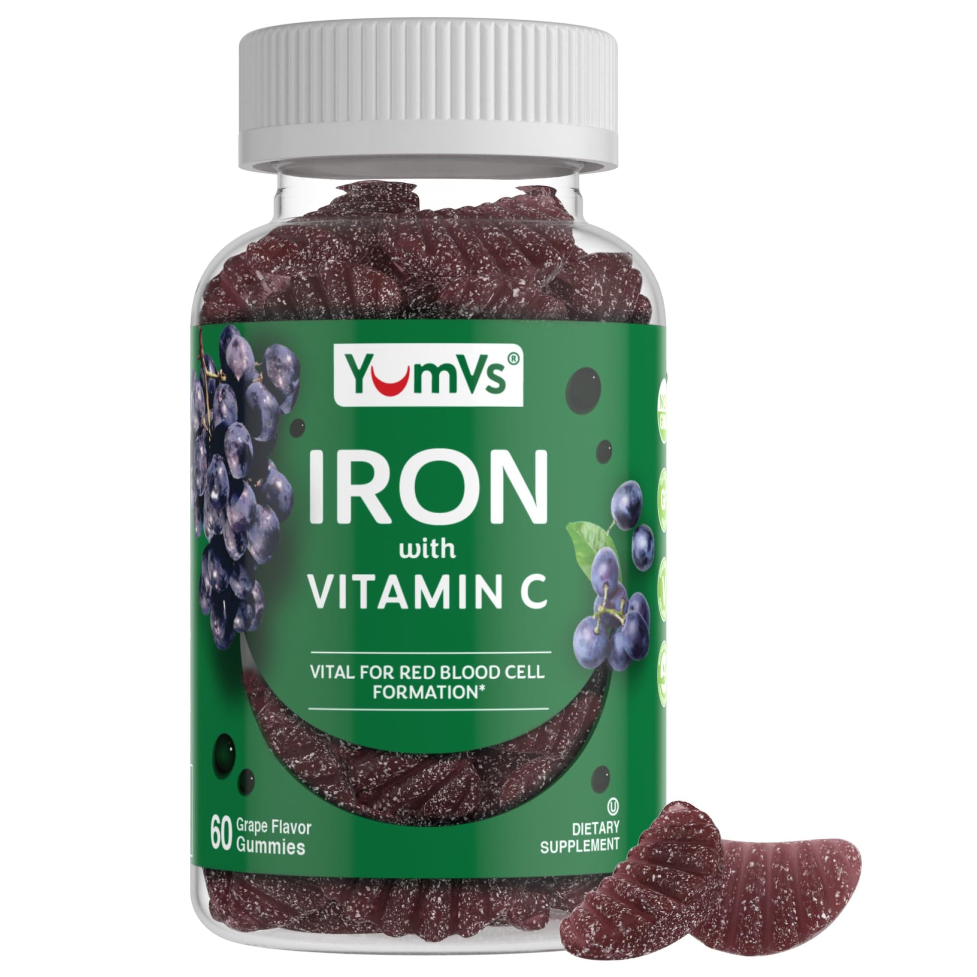 YUM-V'S Iron Gummies Supplement with Vitamin C Chewables 60 Count