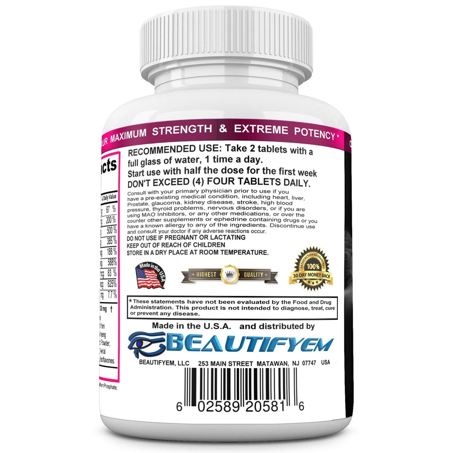 BEAUTIFYEM Butt Enlargement Booty Enhancement Capsule 60 Count