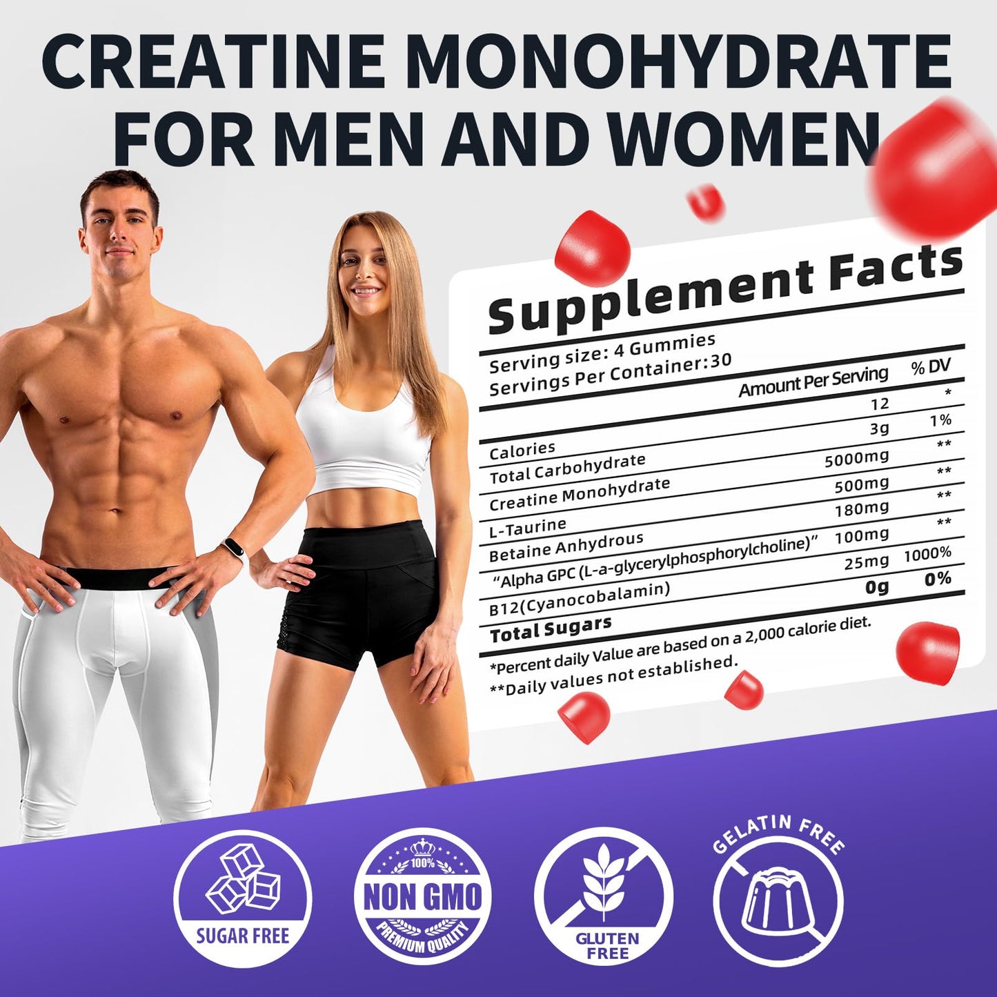 KGGCDD Creatine Monohydrate Gummies, 5,000mg, 120 Count