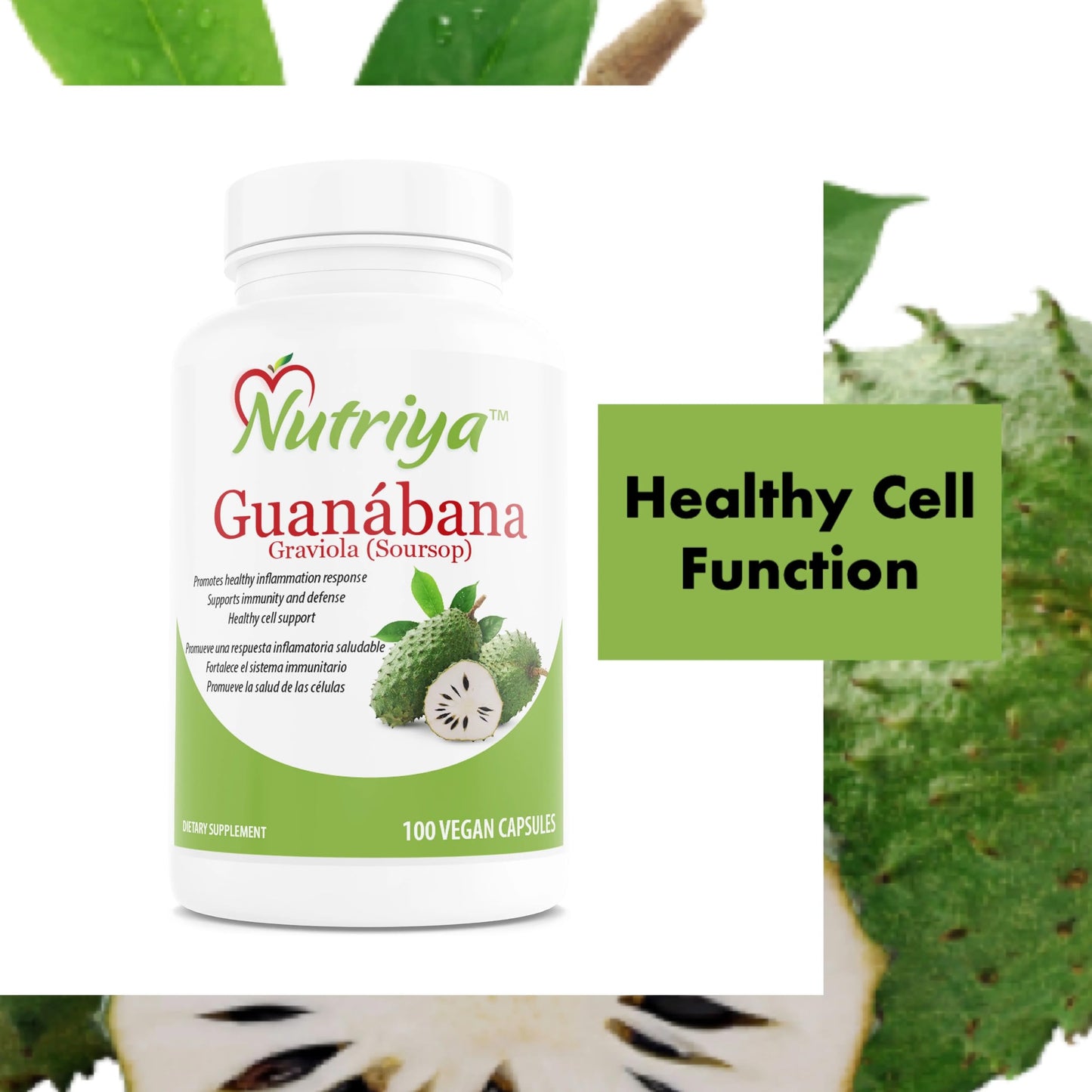 Nutriya Guanábana (Graviola-Soursop) - Super Antioxidant-Supports Healthy Cell - Immune System Booster - 100 Vegetarian Capsules