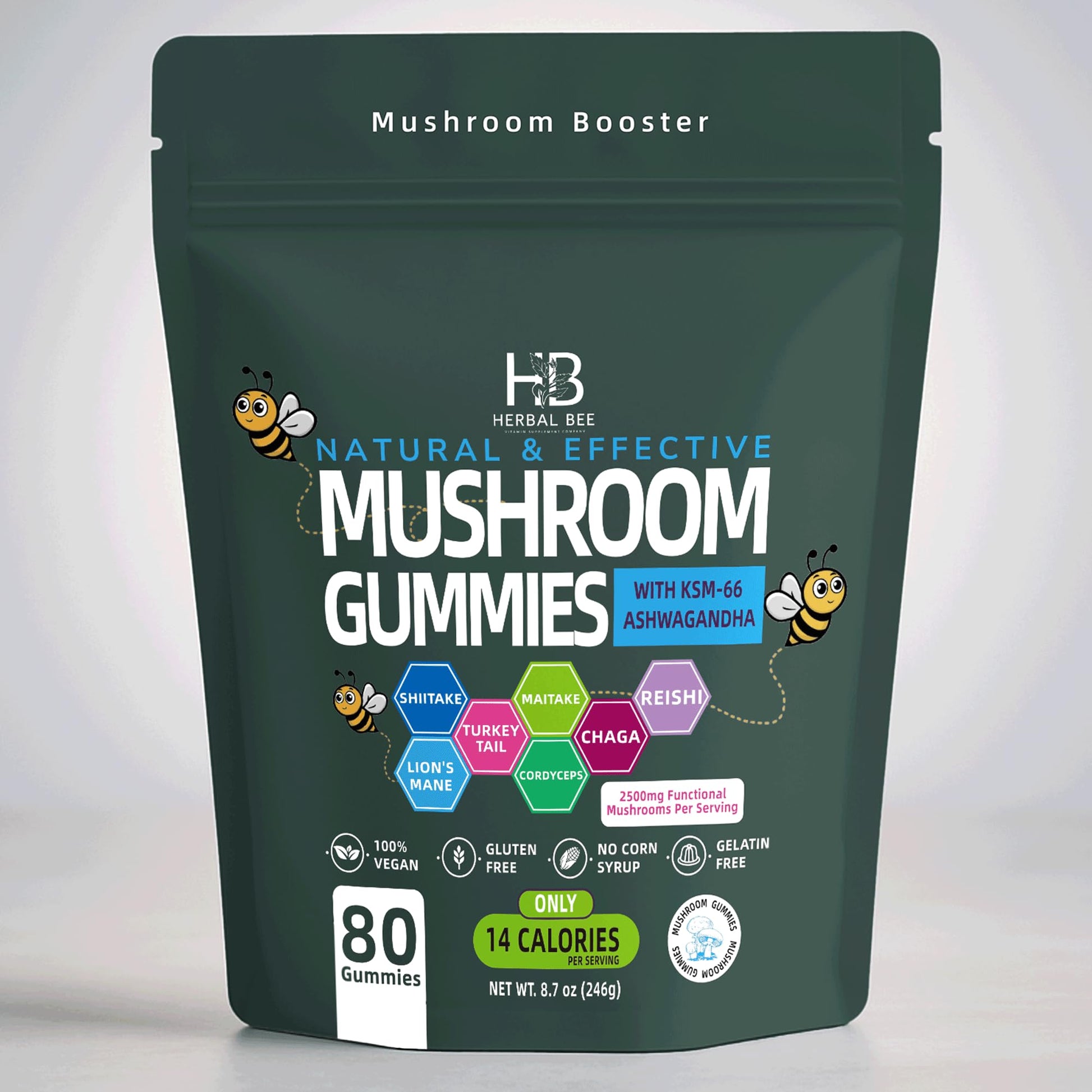 Herbal Bee Organic Ashwagandha & Lions Mane Mushroom Gummies 80