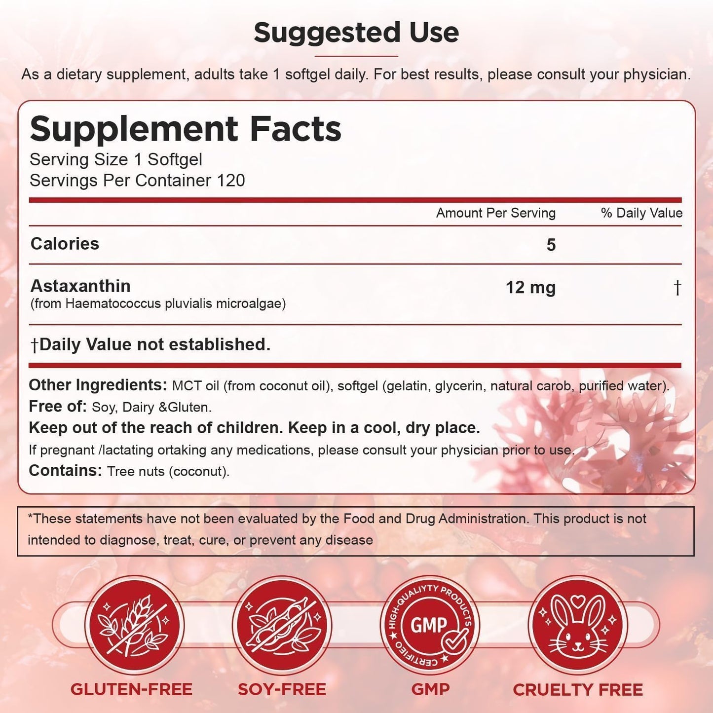 Ormelique Astaxanthin 12mg with MCT Oil Softgels 120 Count