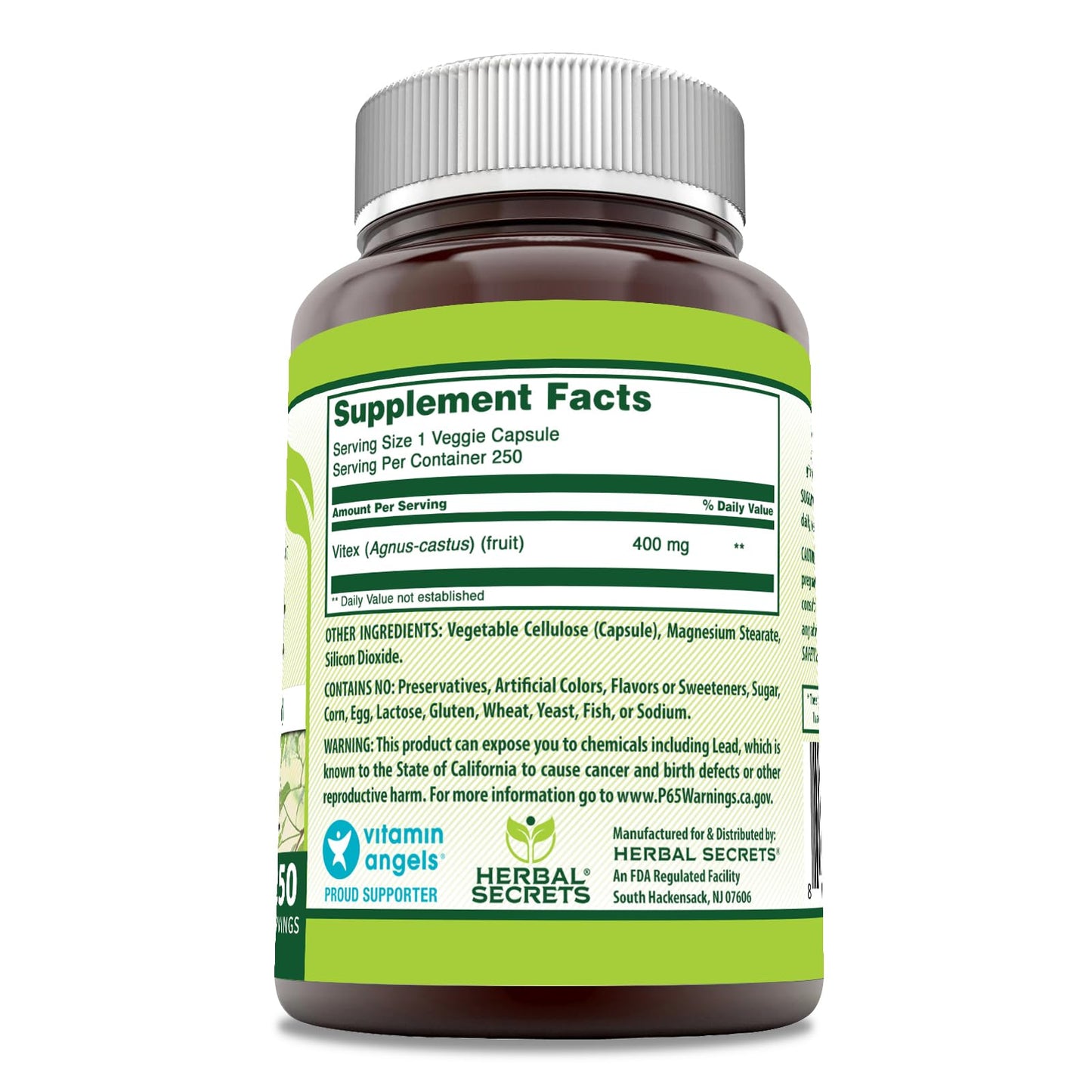 Herbal Secrets Vitex Fruit 400 mg Capsule, 250 Veggie Capsules
