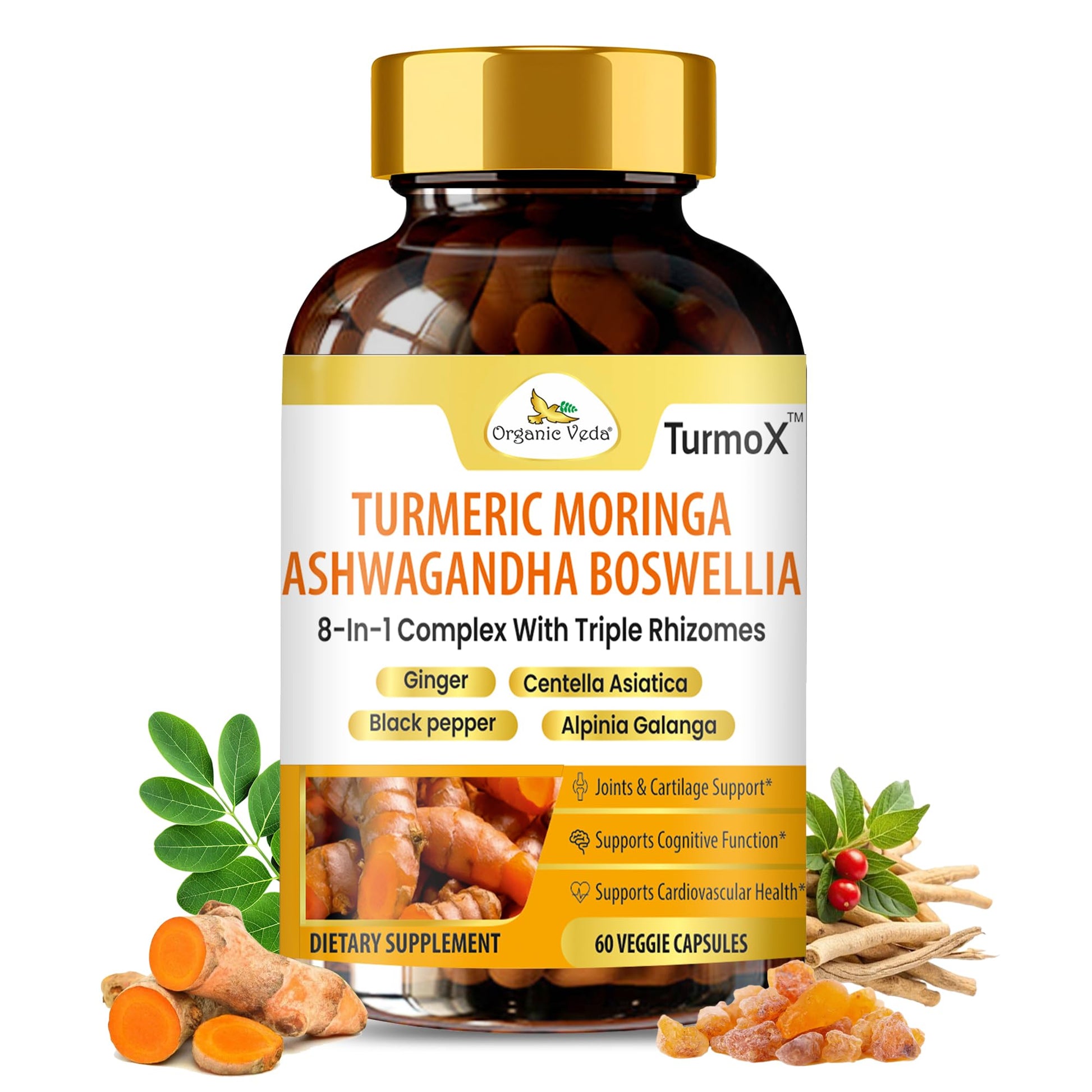 Organic Veda TurmoX Turmeric Moringa Ashwagandha Boswellia Capsules, 60 Count
