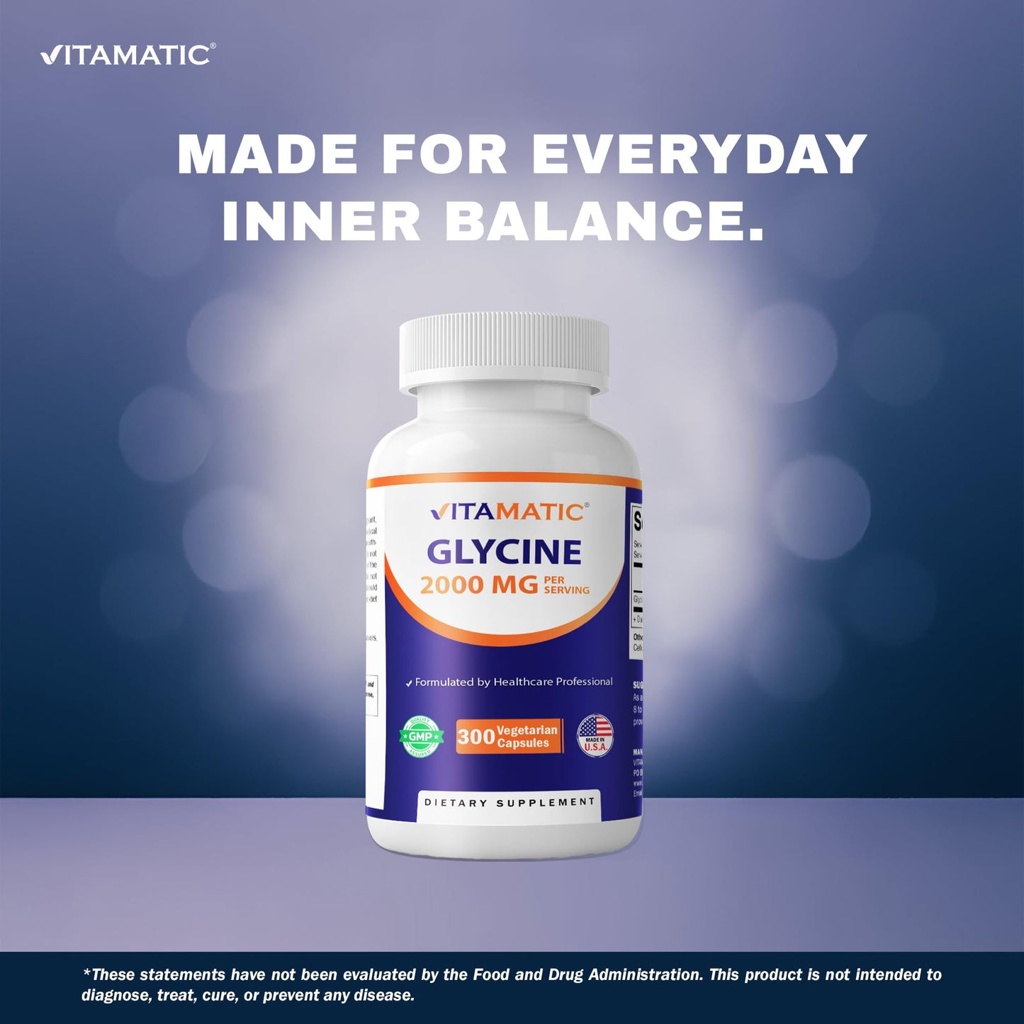 Vitamatic Glycine Supplement 600 Capsules, Non-GMO, Gluten Free