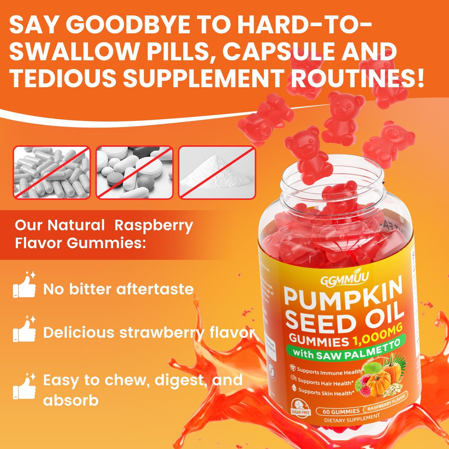 GGMMUU Pumpkin Seed Oil Gummies with Saw Palmetto, Raspberry, 120 Gummies