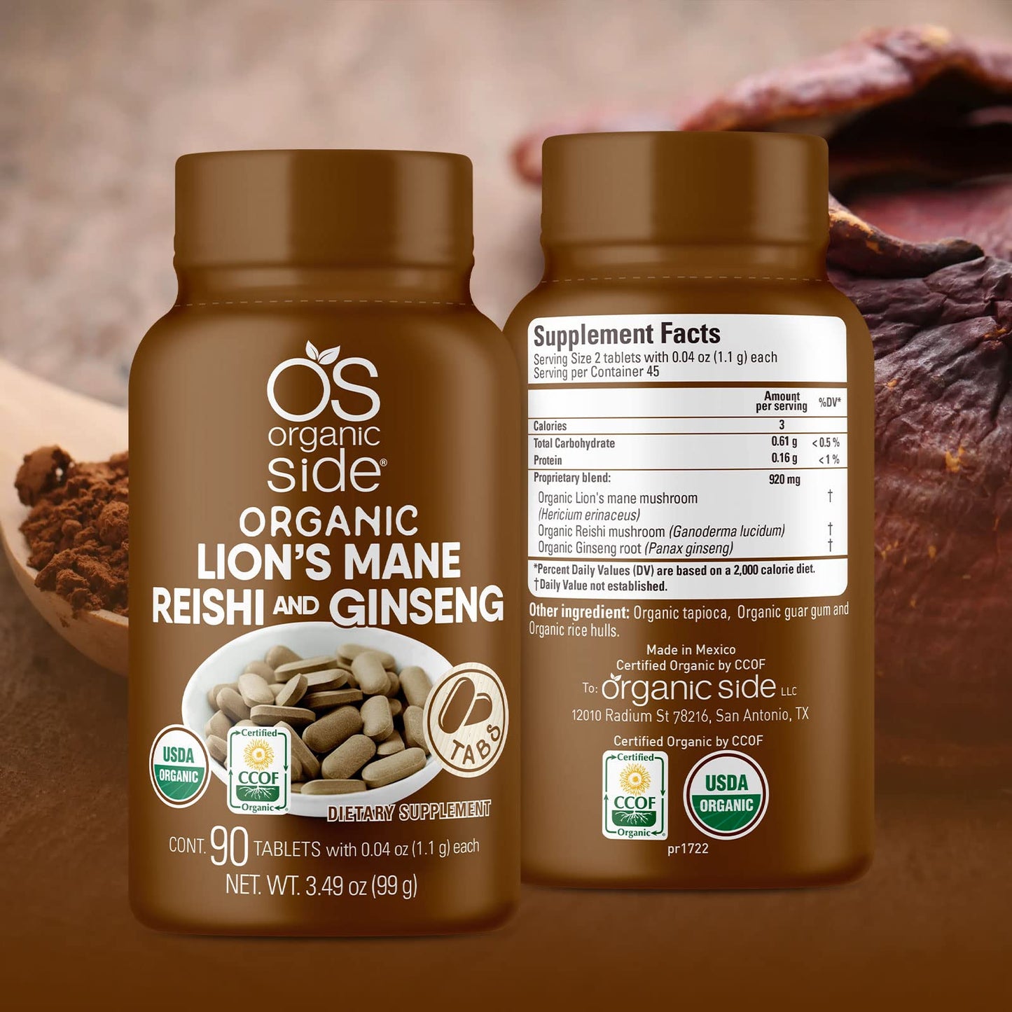 OS Organic Side Lions Mane, Reishi, & Ginseng Tablets 90 Tablets