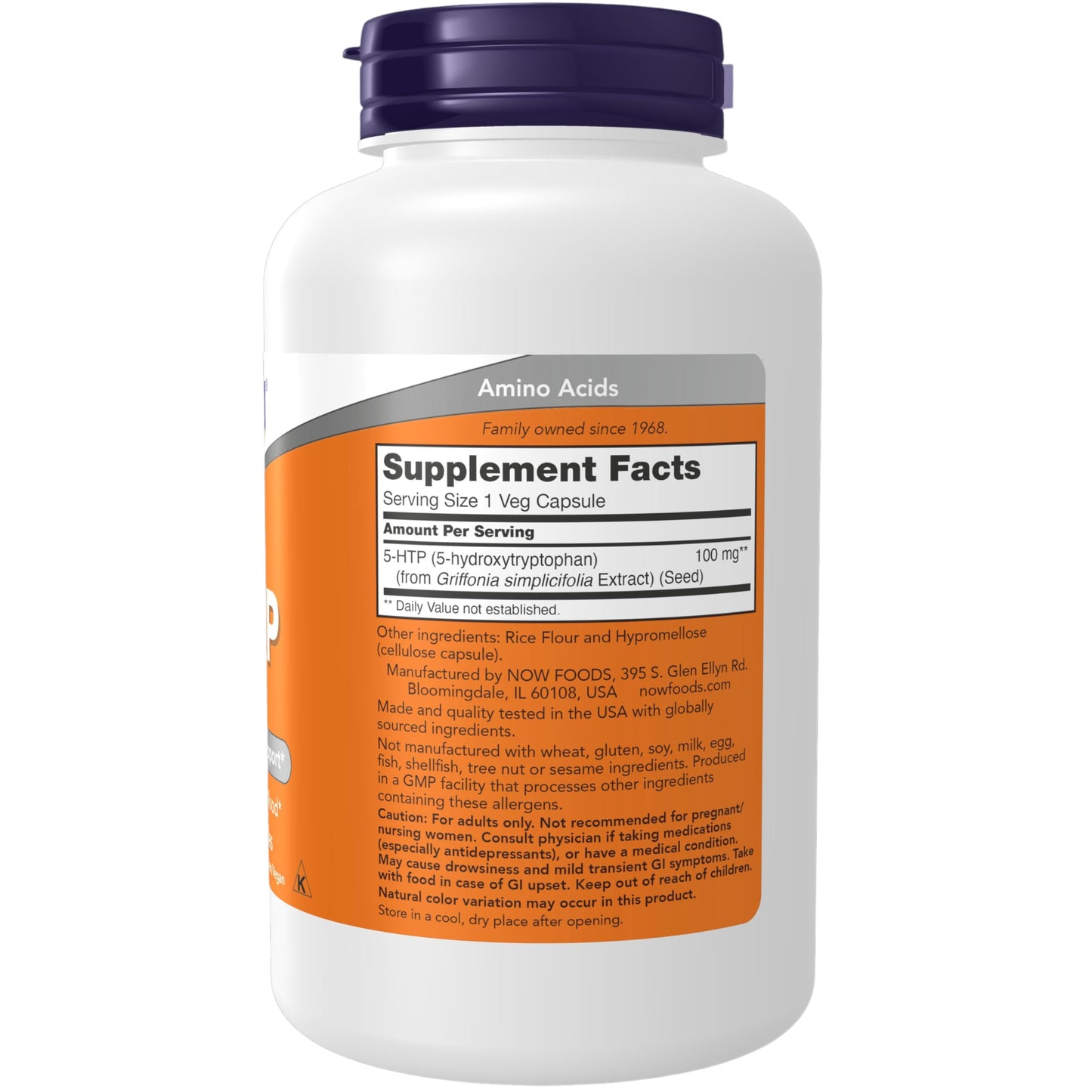 NOW Foods 5-HTP (5-hydroxytryptophan) 100 mg Veg Capsules, 240 Count