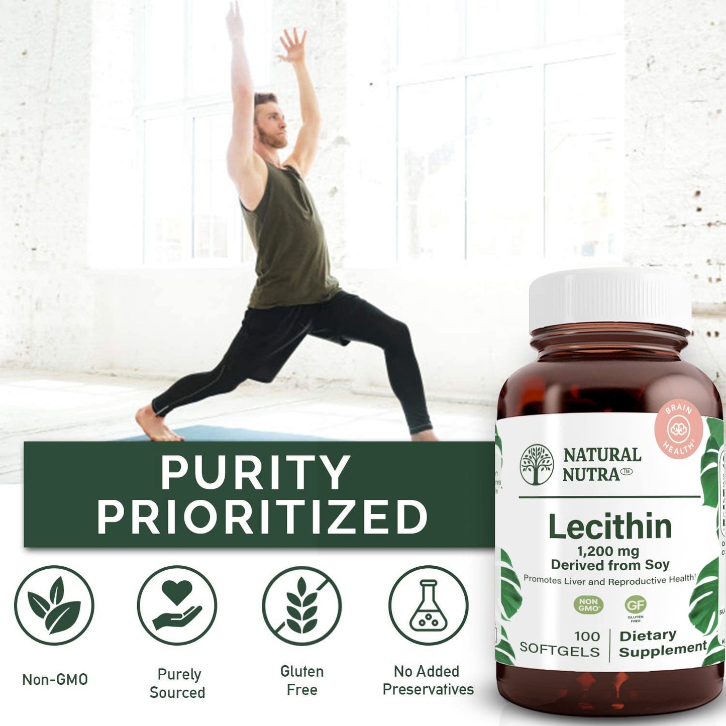 Natural Nutra Soy Lecithin 1200 mg Dietary Supplement Softgels, 100 Count