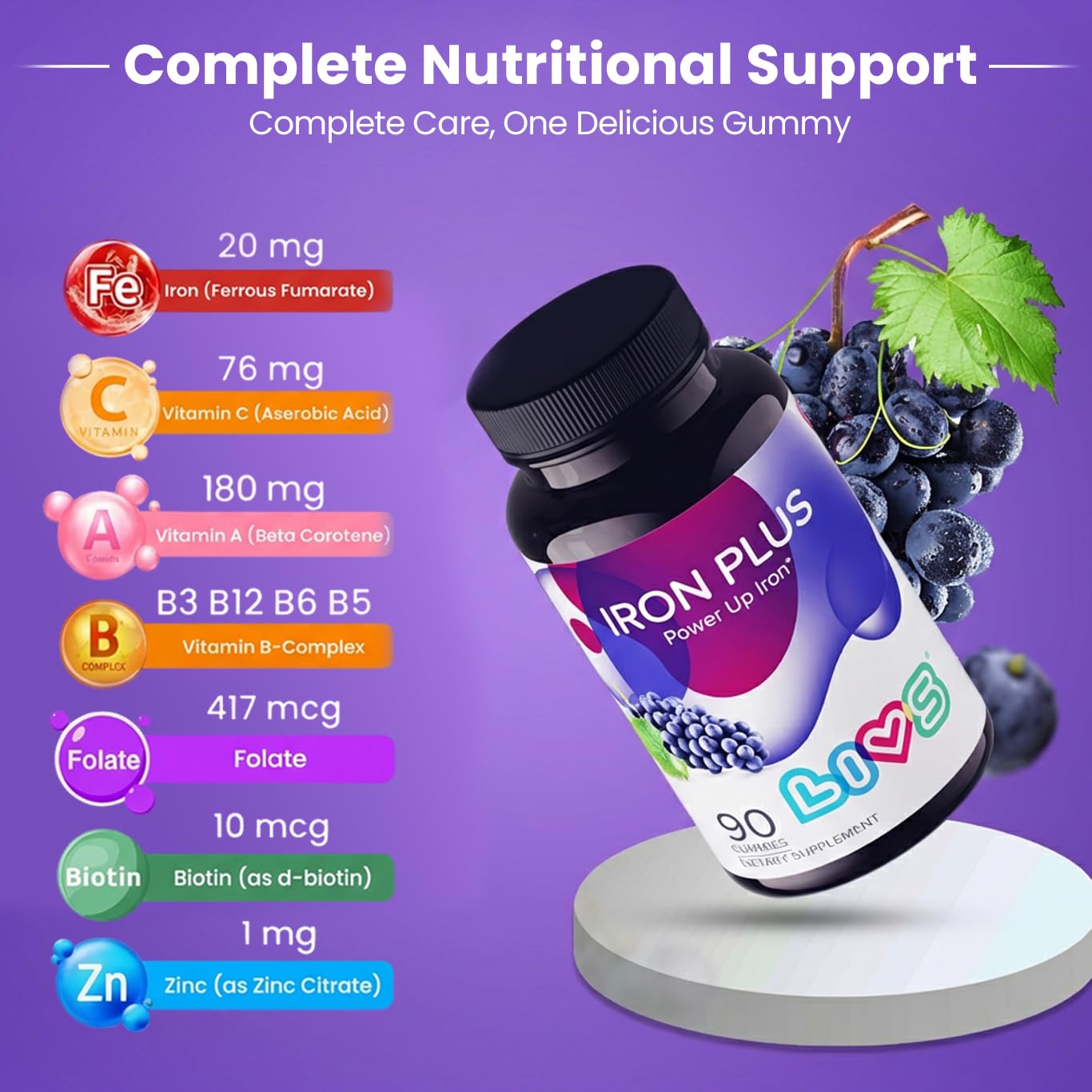 LIVS Iron Plus Gummies 180 Count