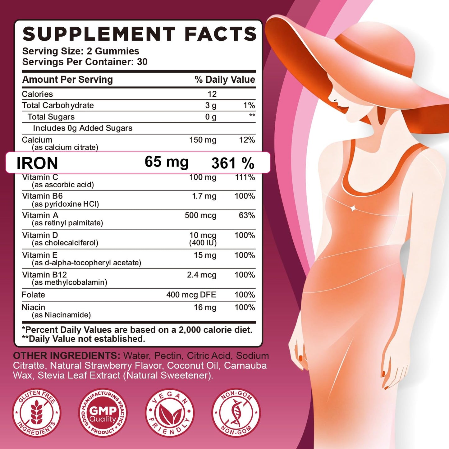CNCHEF 65mg Iron Gummies with Multivitamin, 60 Gummies