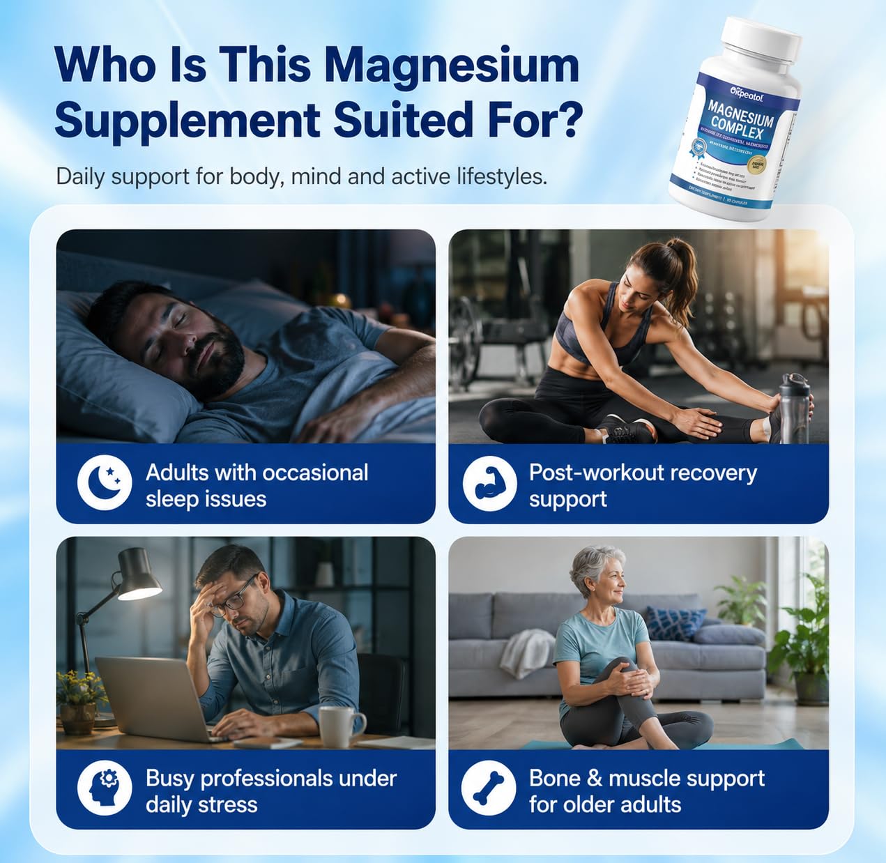 Oopeatol 8 in 1 Magnesium Complex 1000mg for Women and Men Highly Absorbable Magnesium Supplement Supports Muscle Relaxation Sleep & Energy Capsules, 90 Count