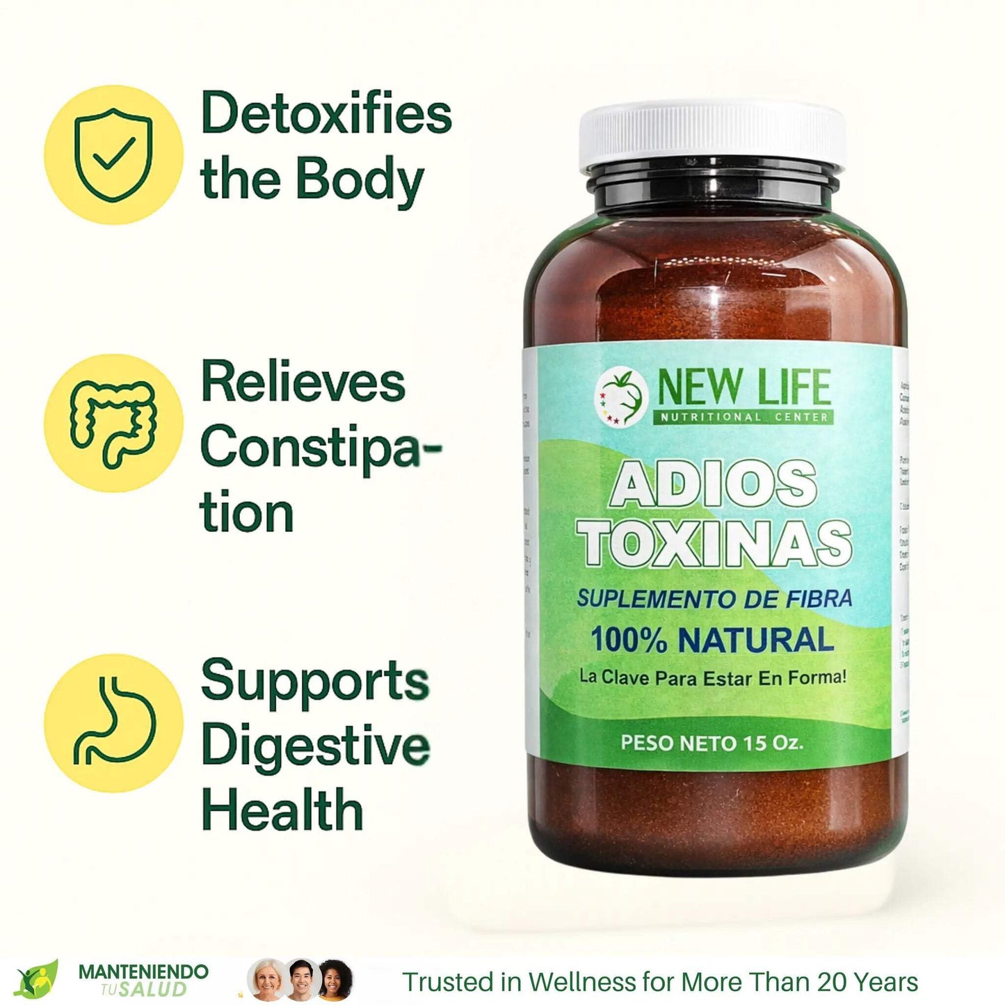 Manteniendo Tu Salud New Life Adios Toxinas, Detoxing Support, Fiber Supplement Powder 15 oz