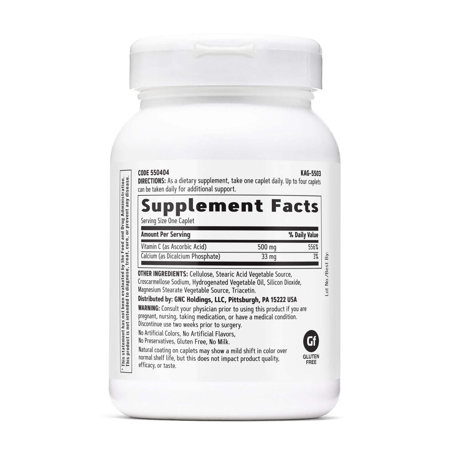 GNC Vitamin C Caplets 500mg, 180 Count