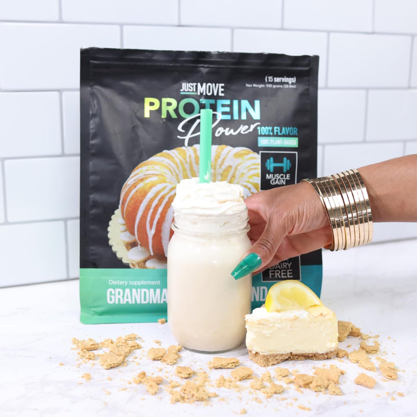 Just Move Protein Powder - Grandma's Lemon Pound Cake - Vegan (Plant Based) - 17.2 oz