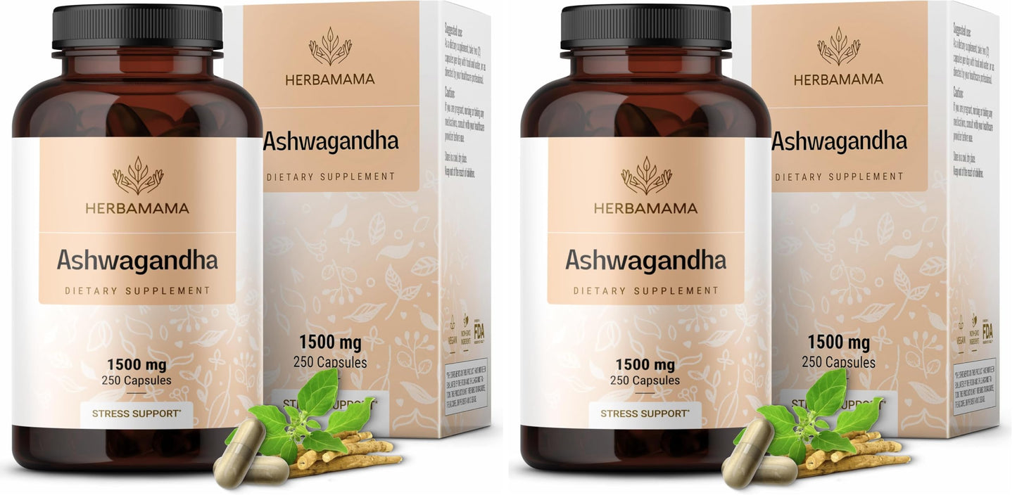 HERBAMAMA Ashwagandha Supplements 1500 mg Capsules, 500 Count