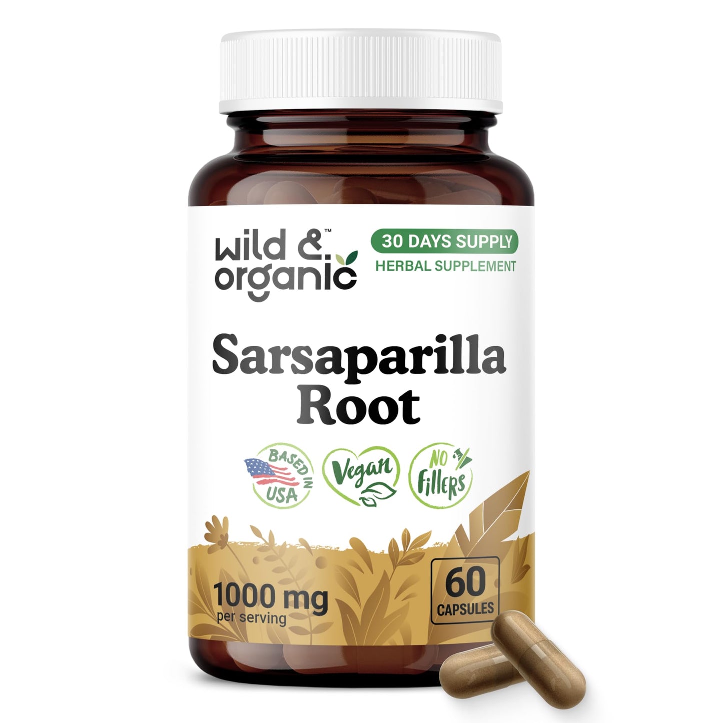 Wild & Organic Sarsaparilla Root Capsules, 60 Count