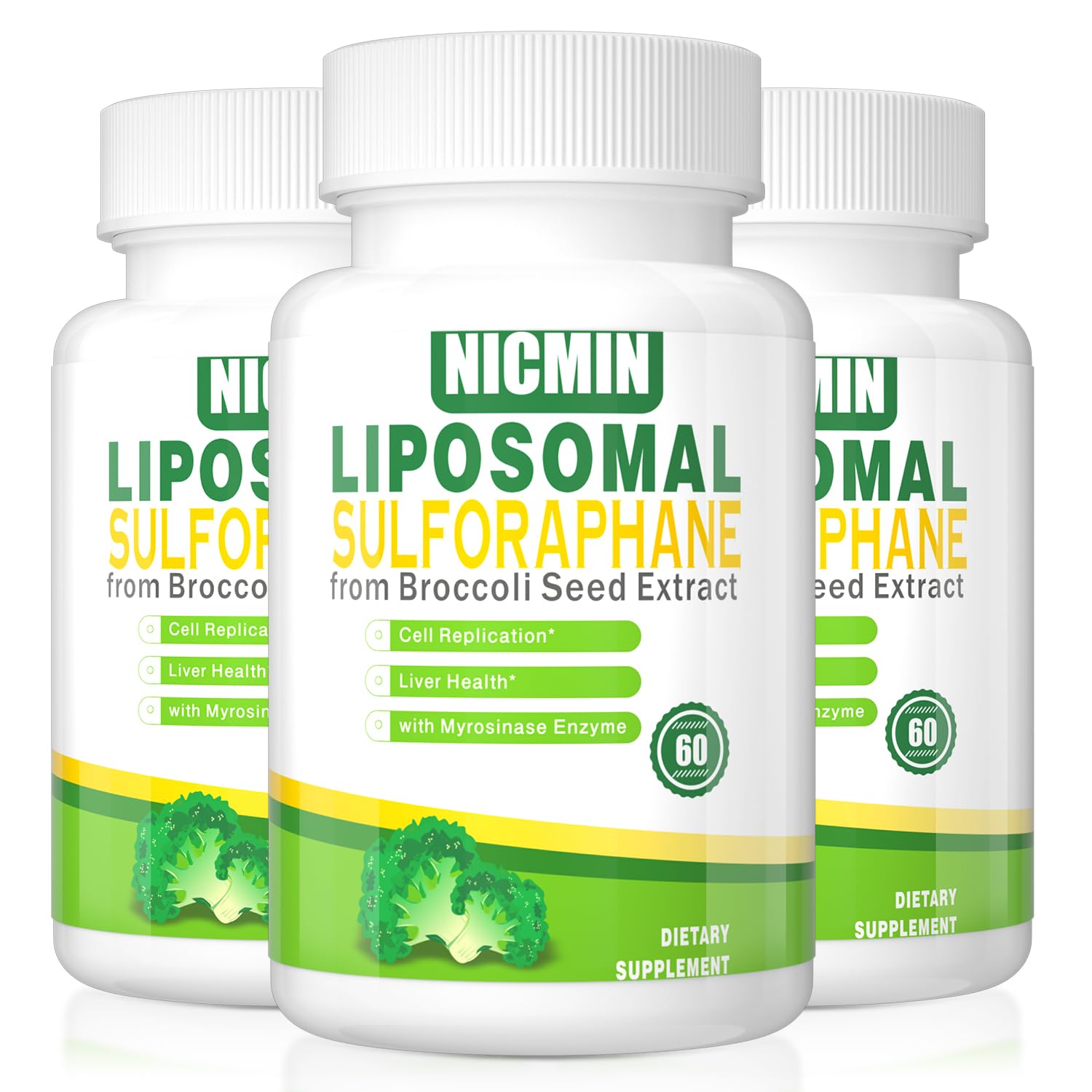 NICMIN 550mg Liposomal Sulforaphane from Broccoli Sprouts + Broccoli Seed with 250mg Glucoraphanin Liver Support, Capsule, 180 Capsules