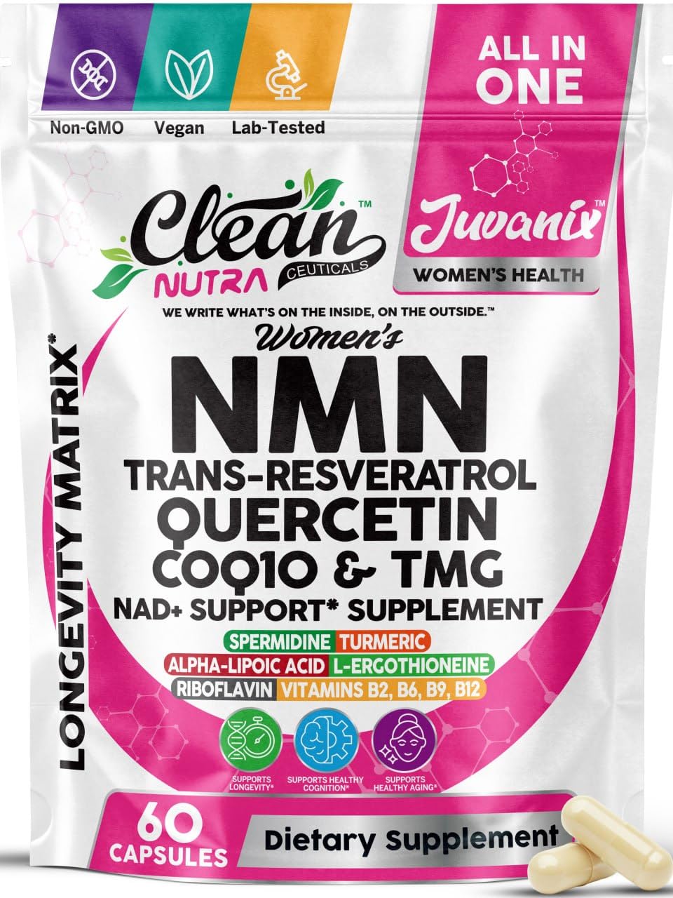 Clean Nutraceuticals NMN Supplement for Women Capsules 60 Count