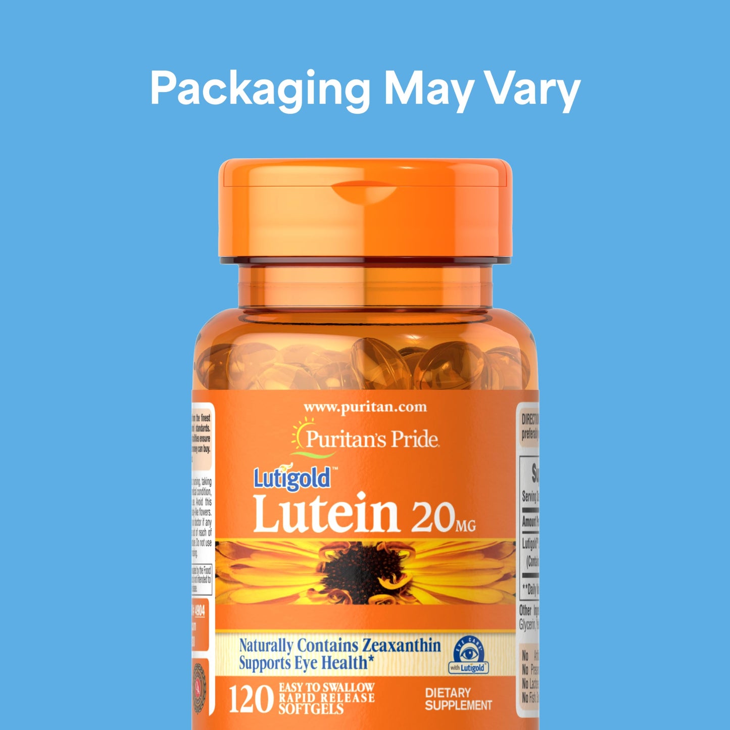 Puritan's Pride Lutigold Lutein Carotenoid 20mg with Zeaxanthin Softgels, 120 Softgels
