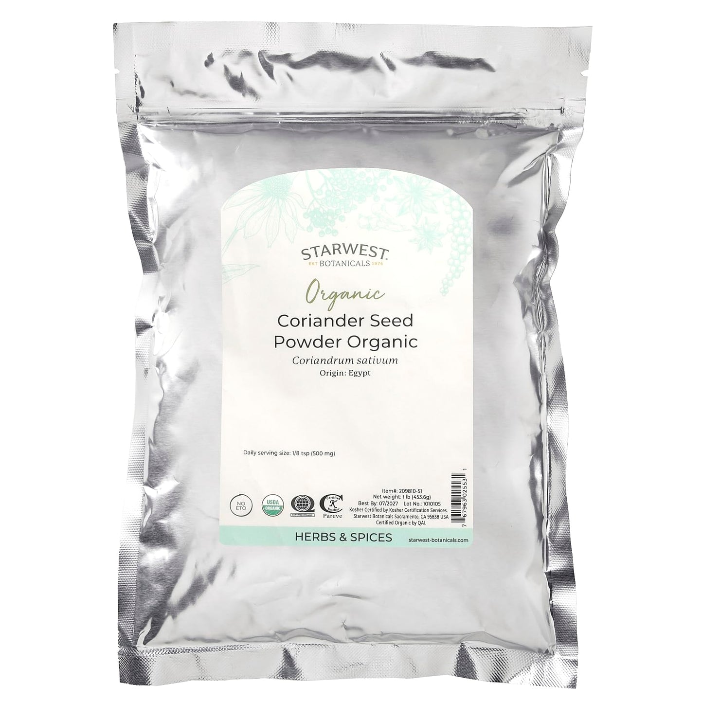 Starwest Botanicals Organic Coriander Seed Powder, 16 oz