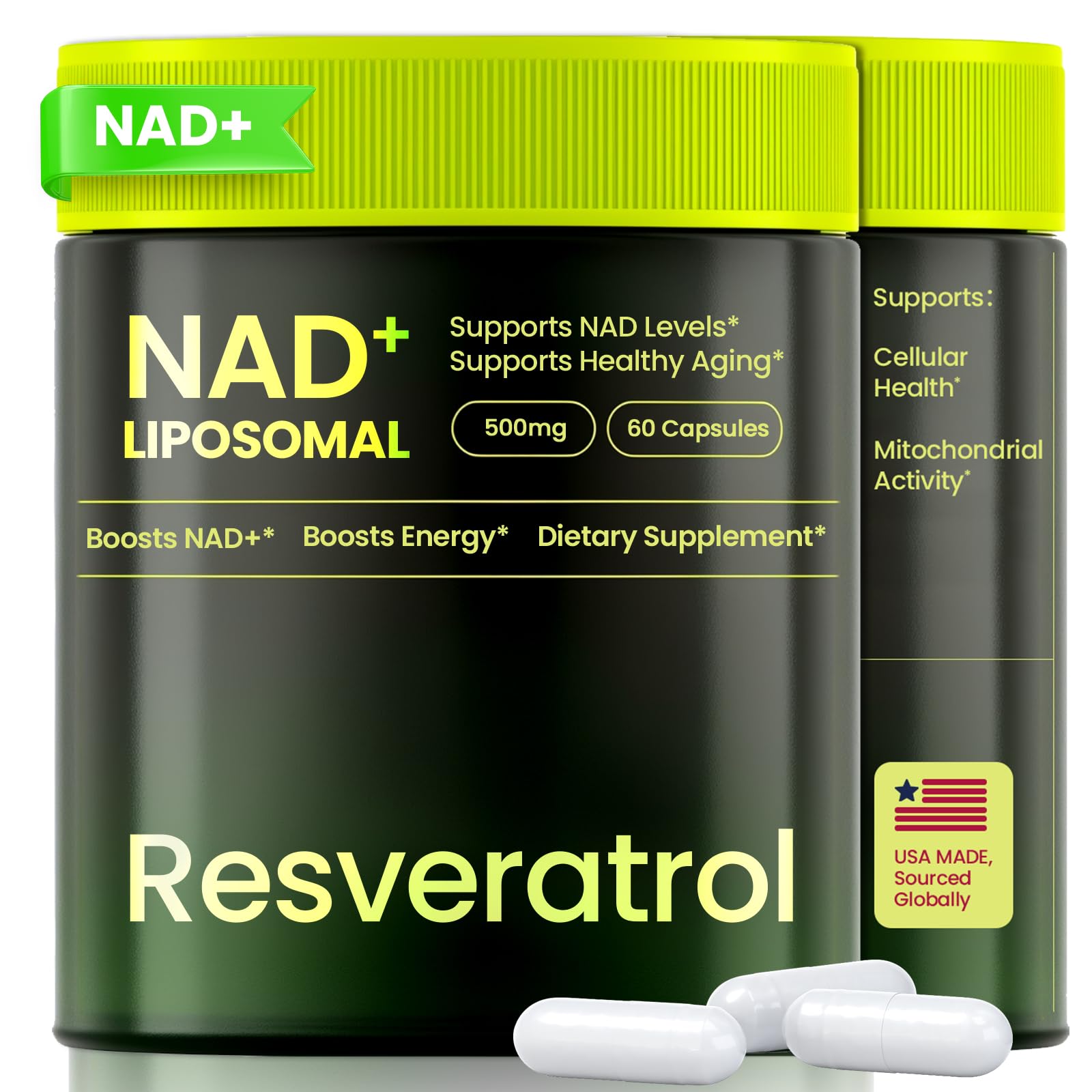 Cohbskj NMNH NAD Nicotinamide Riboside Resveratrol Liposomal NAD+ Resveratrol 60 Capsules