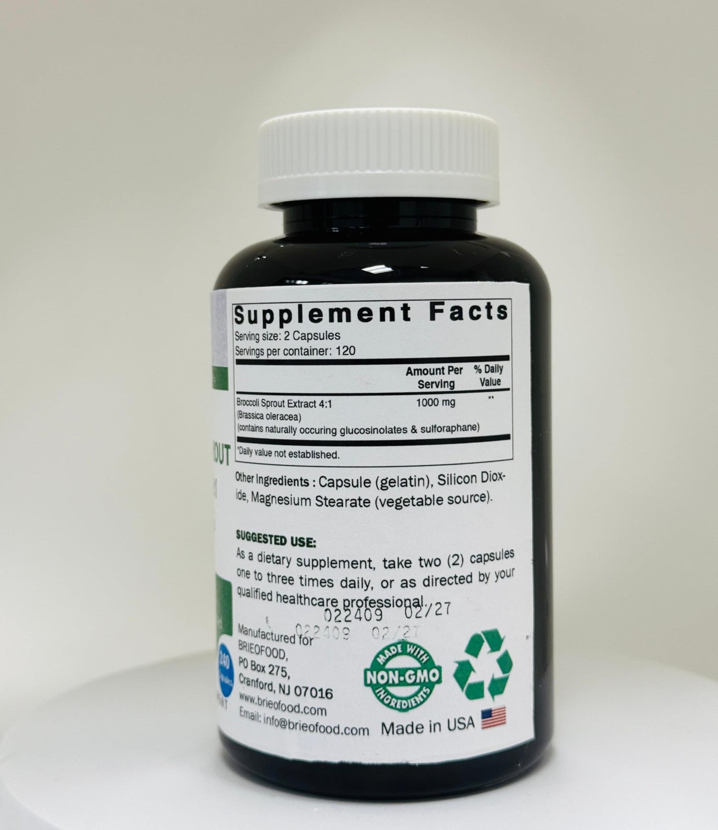 Brieofood Broccoli Sprout Extract 4:1 1000 mg Per Serving Capsules 480