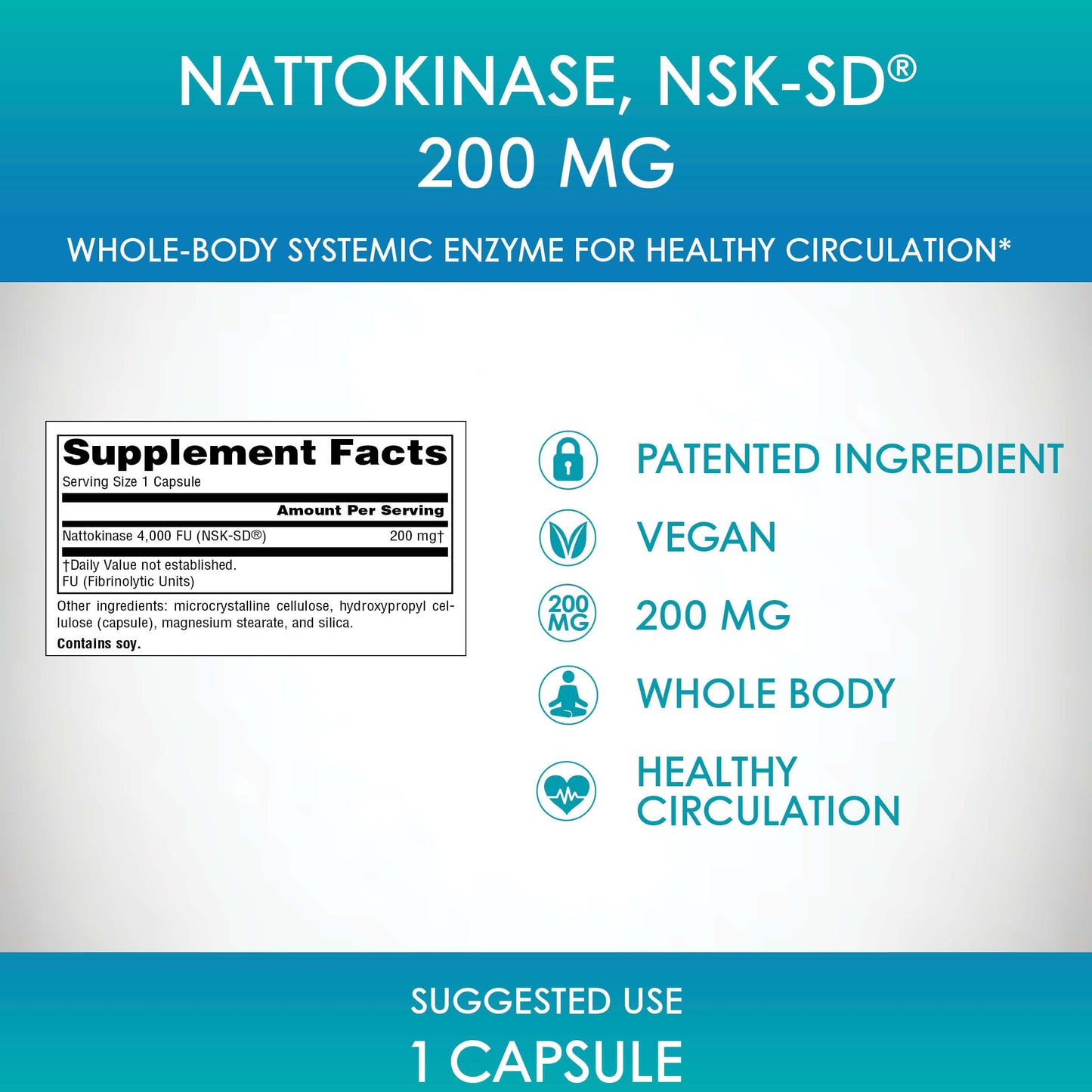Source Naturals NSK-SD Nattokinase Whole Body Systemic Enzyme for Healthy Circulation 200 mg Capsule, 30 Count