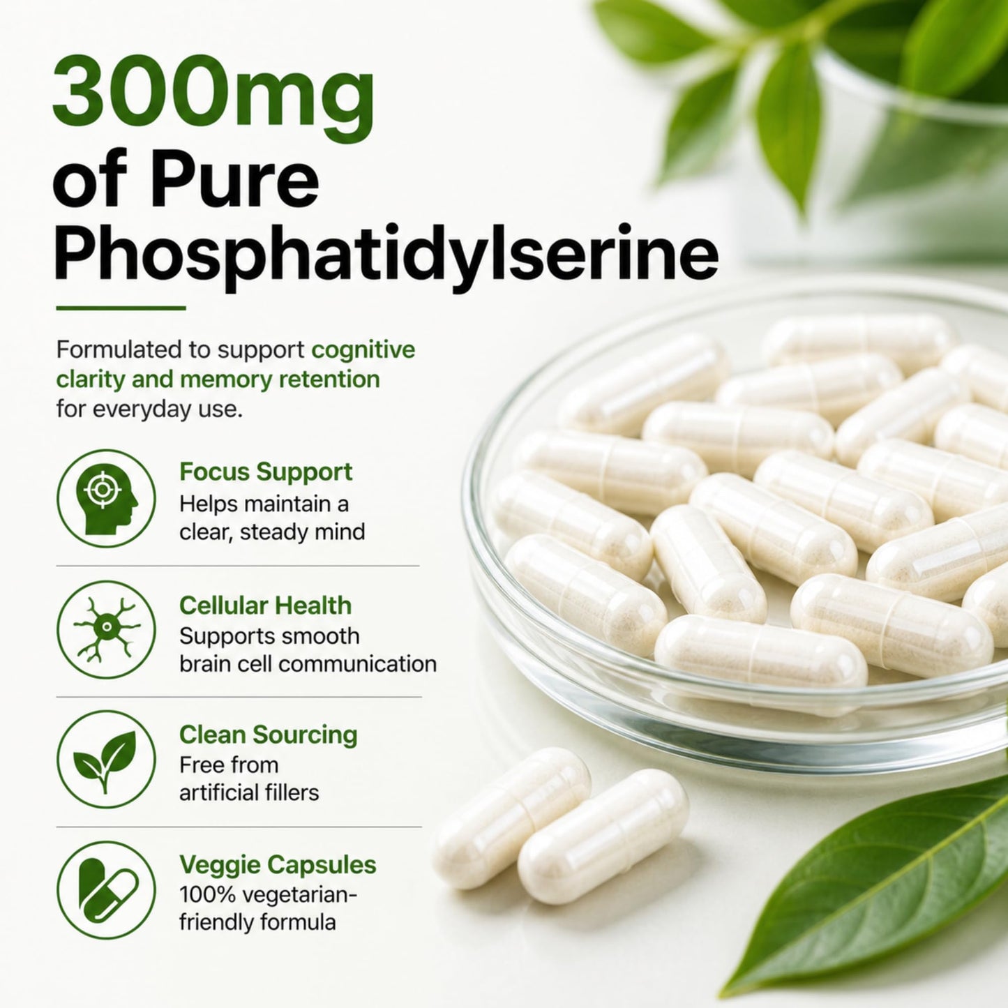 Pinnacle Purity Phosphatidylserine 70mg Veggie Capsule, 60 Count