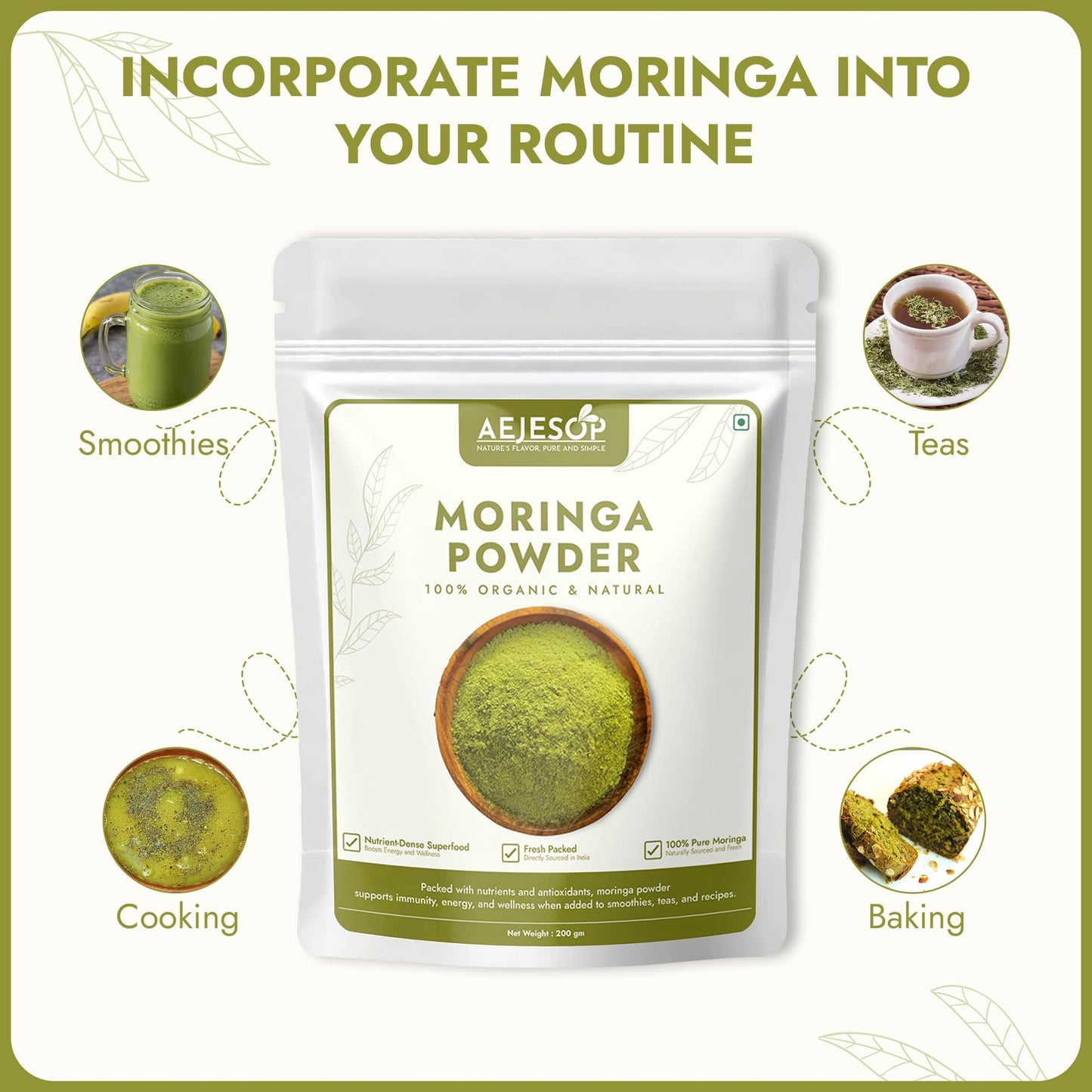 AEJESOP Organic Moringa Oleifera Leaf Powder 7 oz