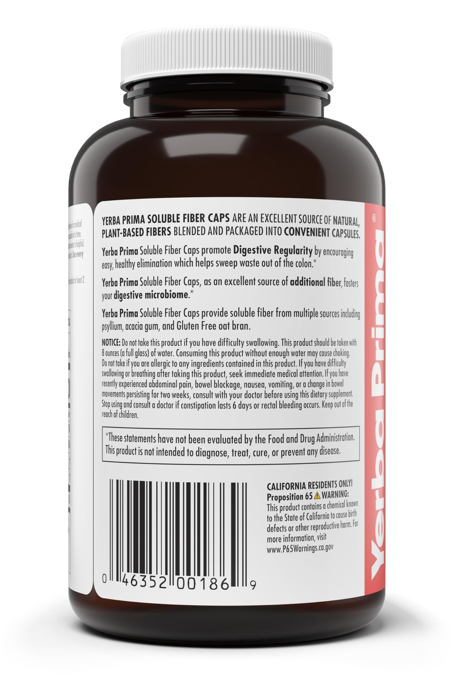 Yerba Prima Soluble Fiber Formula Capsules, 180 Count