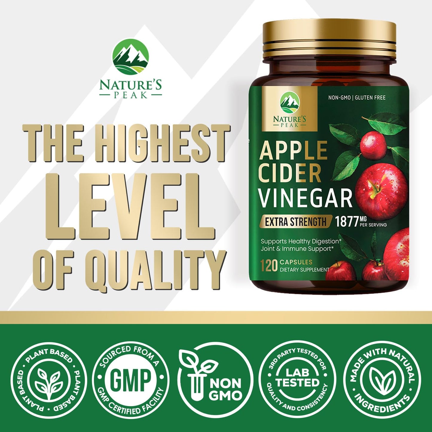 Nature's Peak Apple Cider Vinegar 1877mg, 120 Capsules