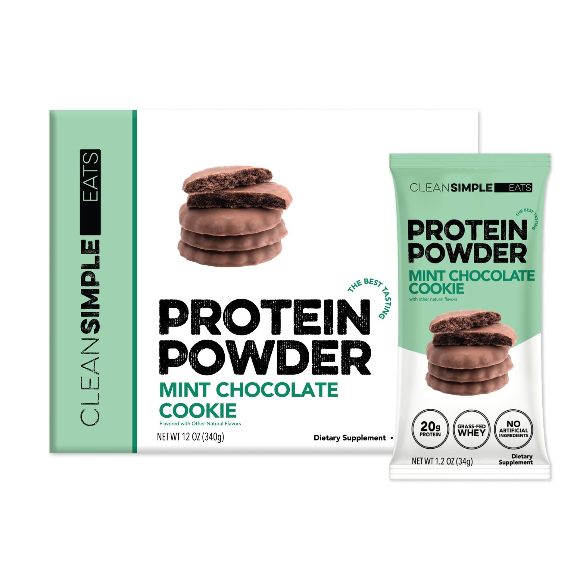 Clean Simple Eats Whey Isolate Protein Powder, Mint Chocolate Cookie, 12 Sticks