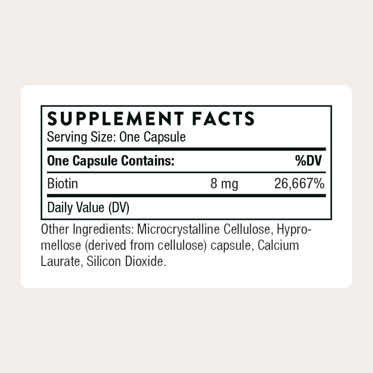 Thorne Biotin 8 mg Vitamin B7 Supplement, 60 Capsules