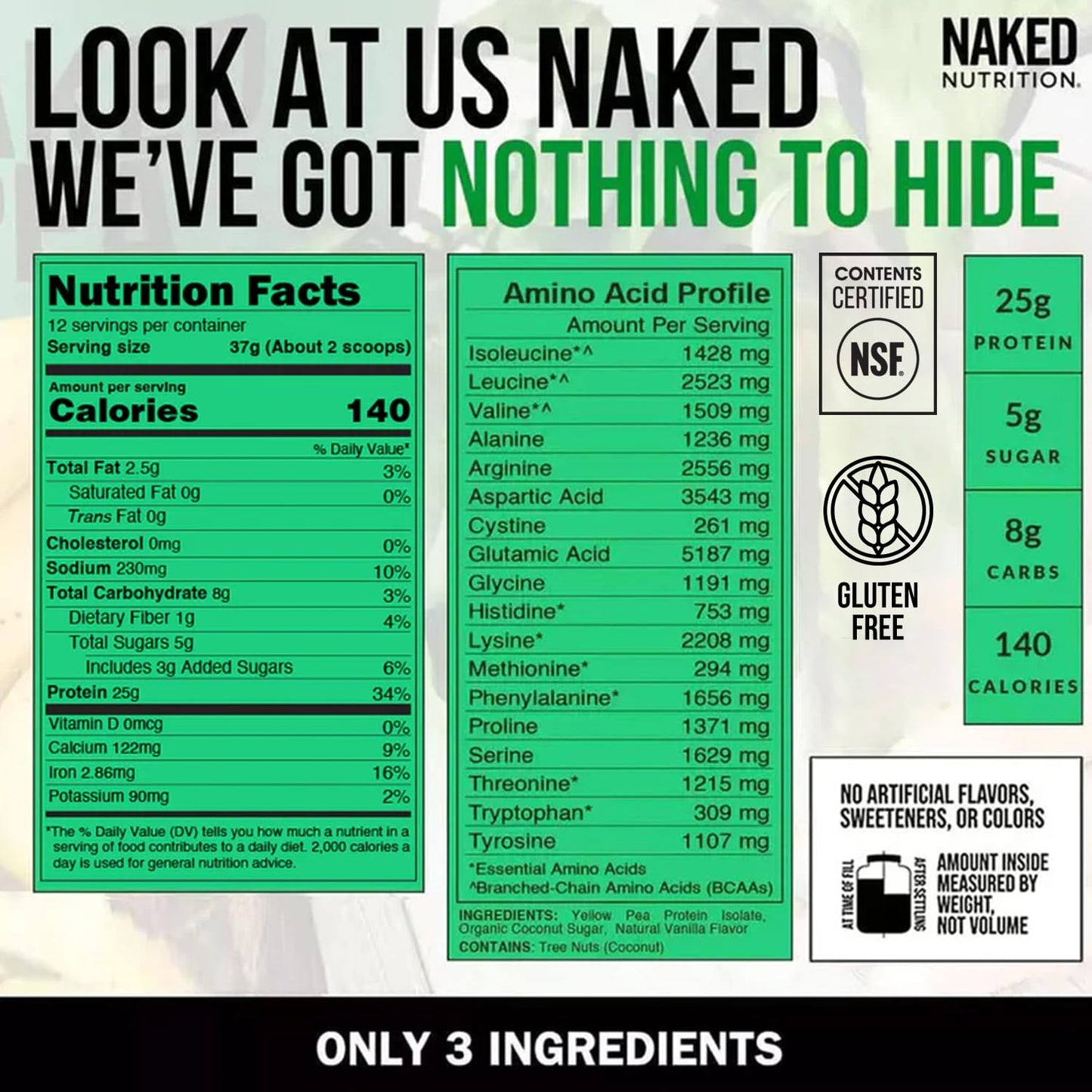 NAKED Vanilla Pea Protein Isolate Powder, 16