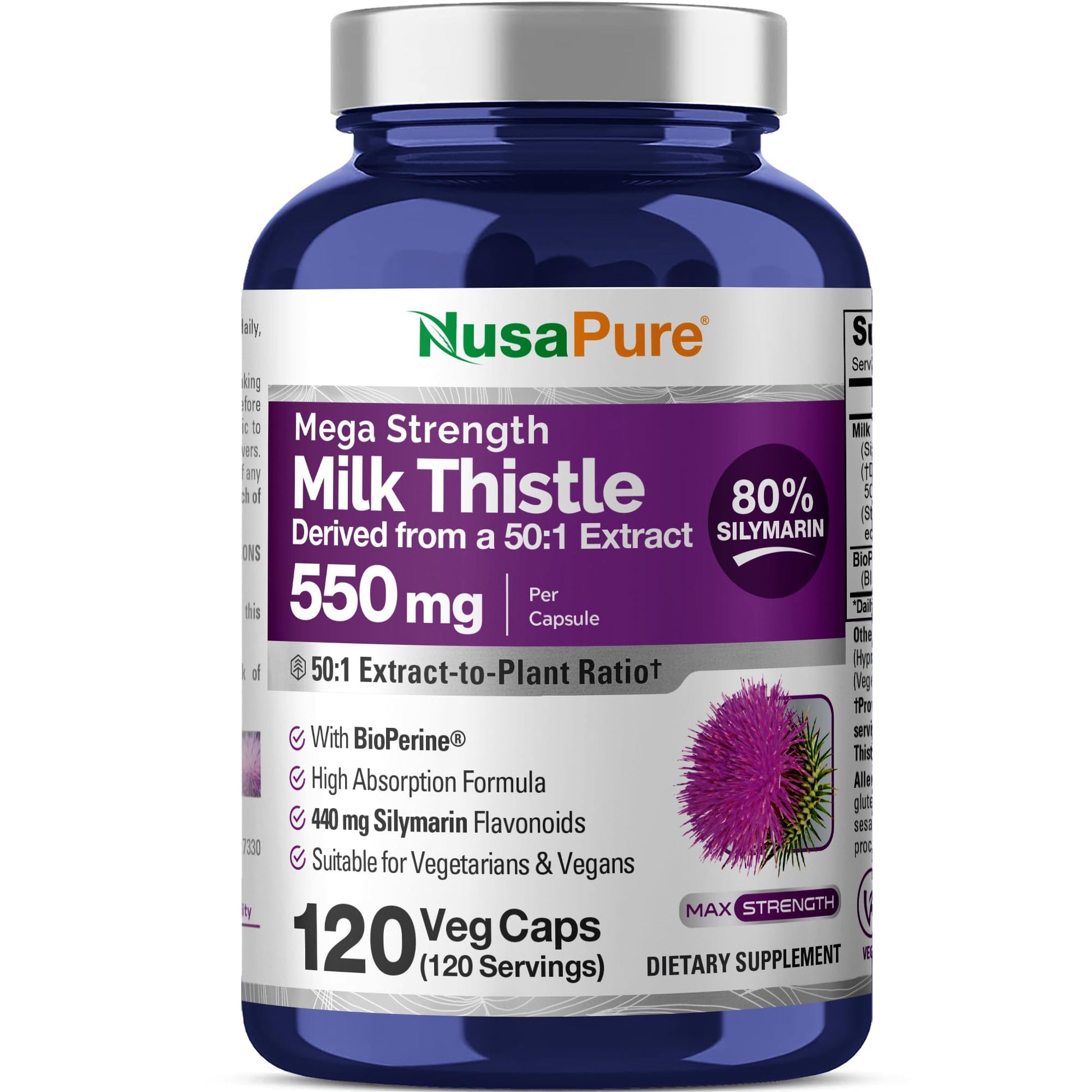 NusaPure Milk Thistle Seed 550mg Capsule, 120 Capsules